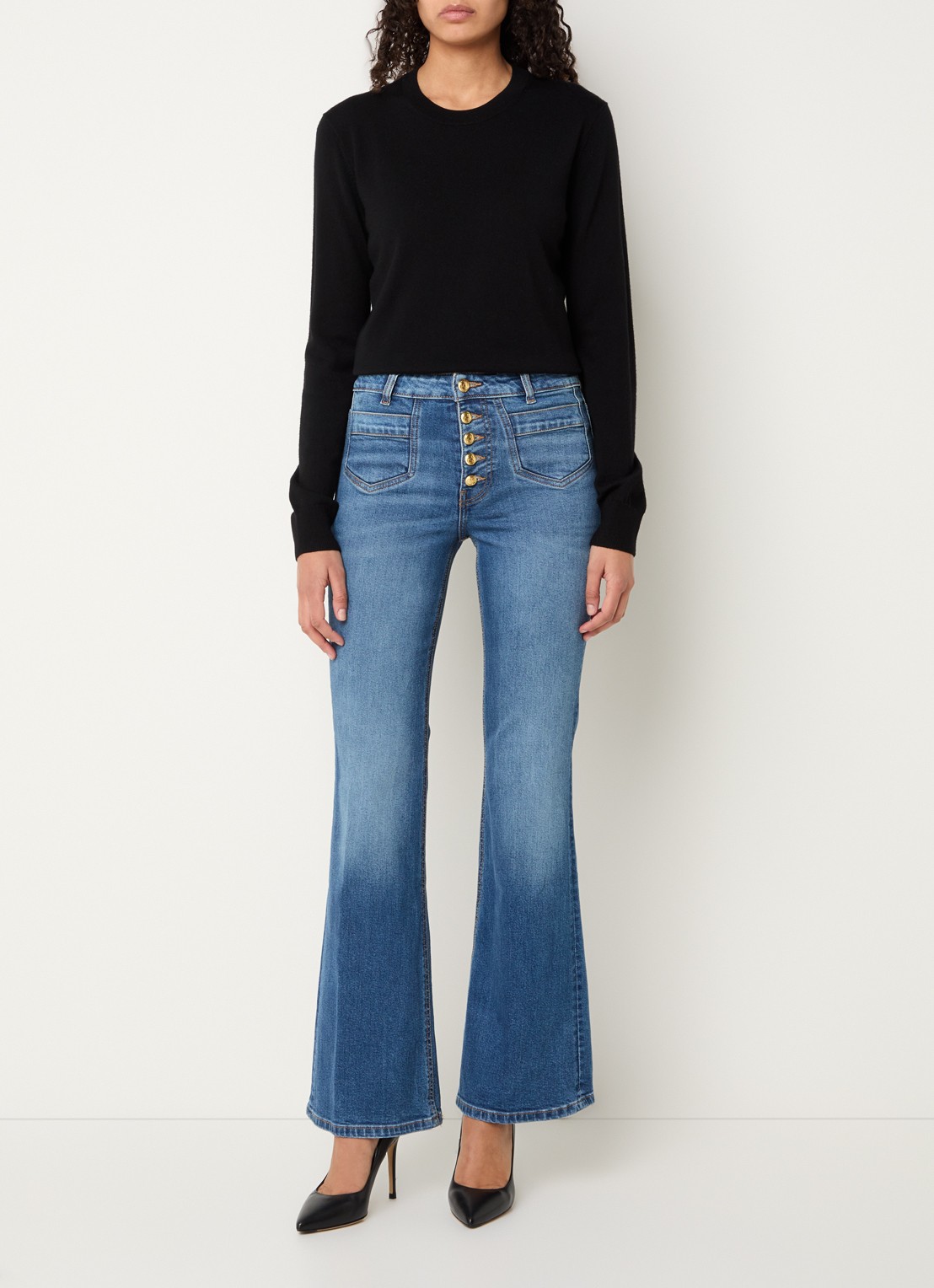 Fifth House Lexy high waist flared fit jeans met medium wassing - voorkant 3 indigo