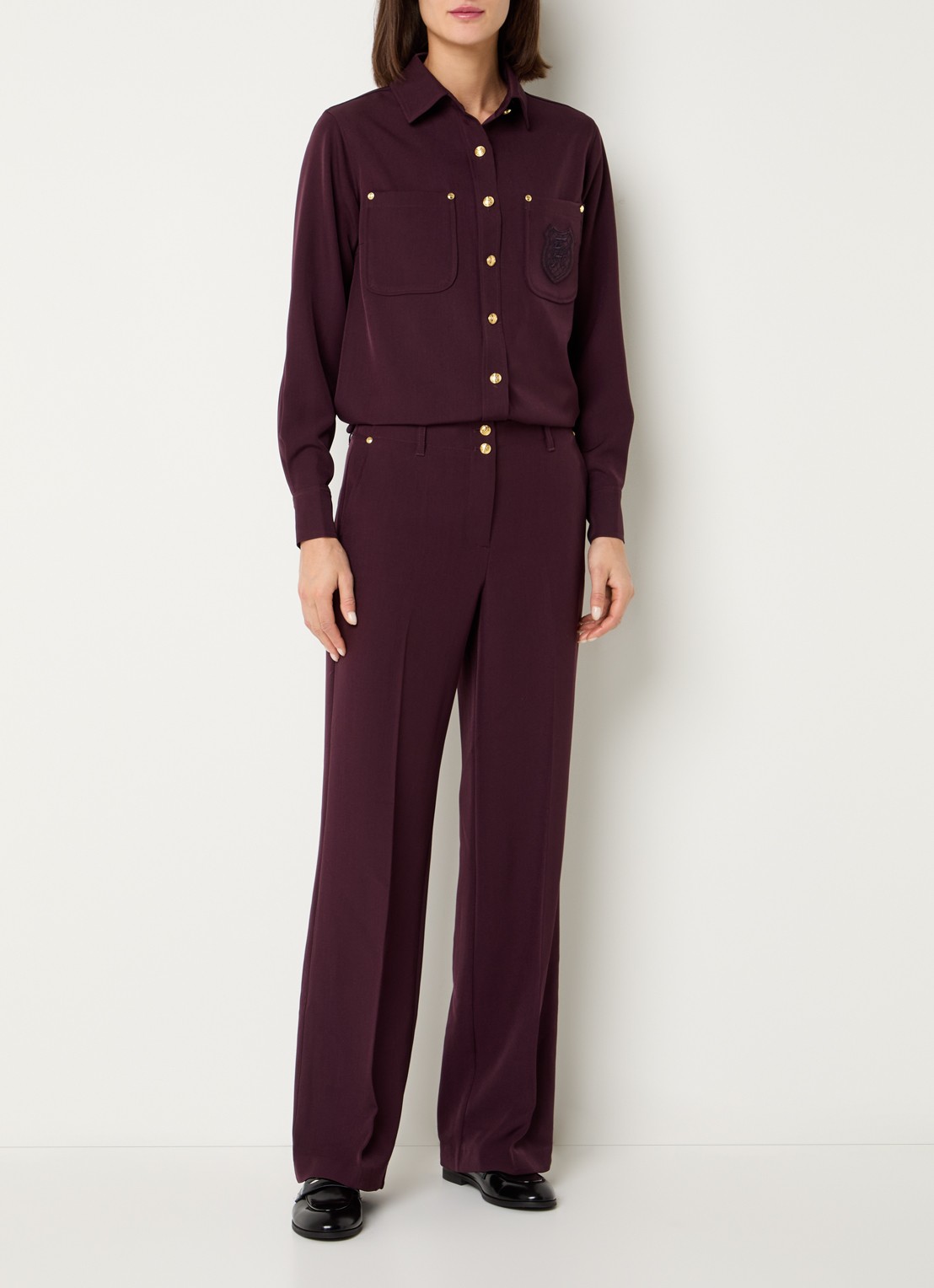 Fifth House Lonni high waist tapered fit pantalon met steekzakken - voorkant 3 aubergine