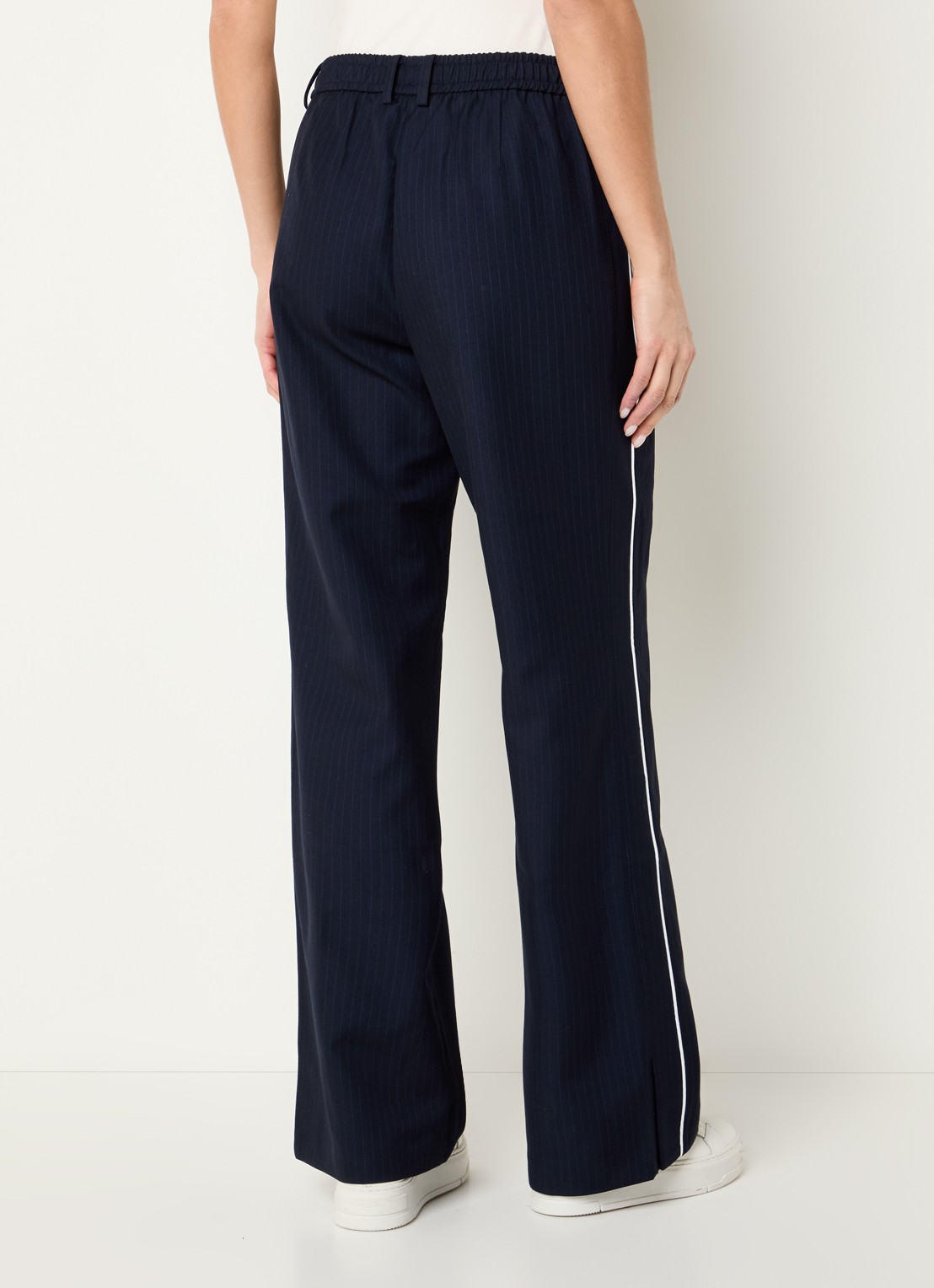 Fifth House Lory high waist loose fit pantalon met krijtstreep - achterkant 3 donkerblauw
