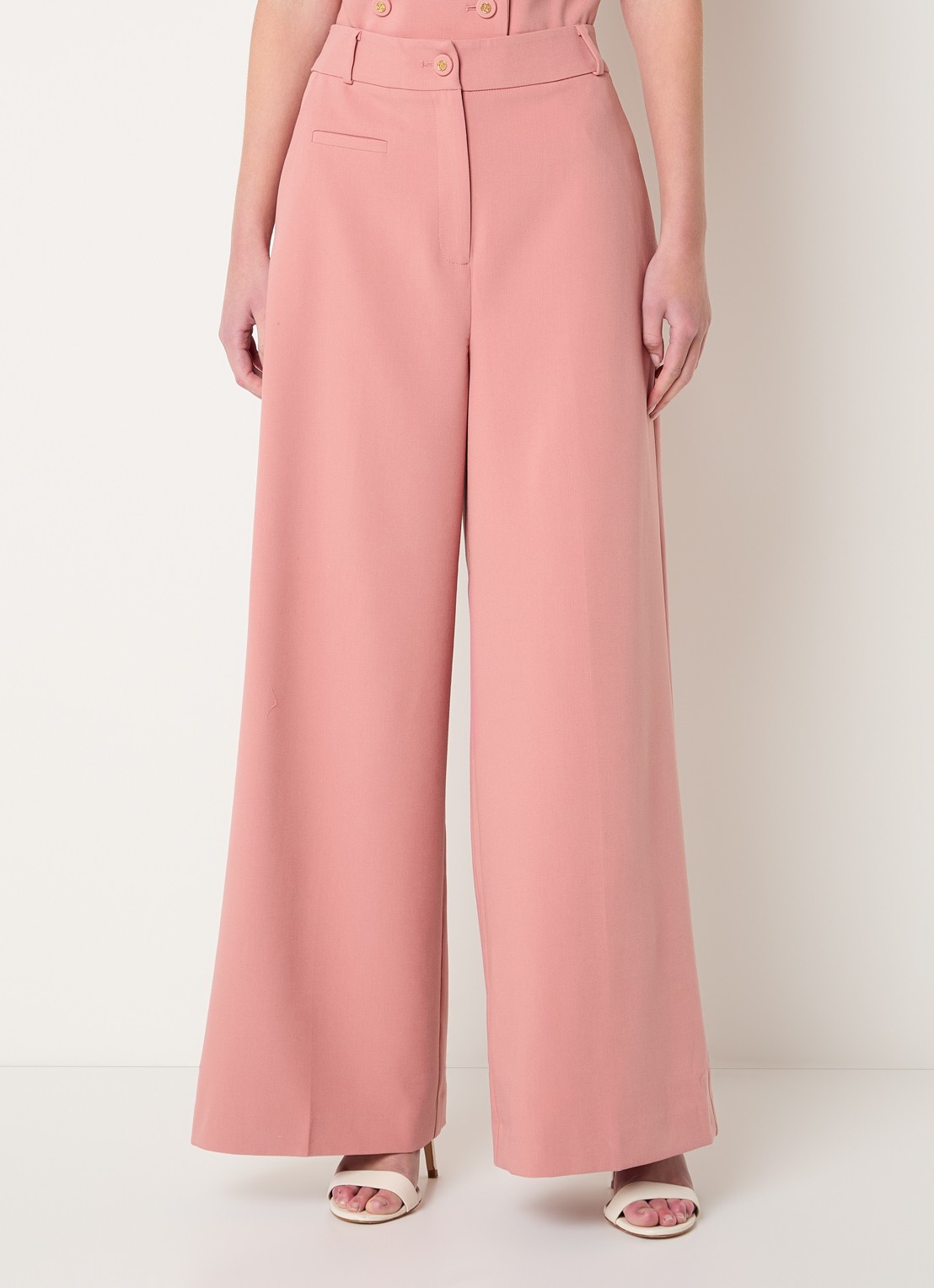 Fifth House Mabelle high waist wide fit pantalon met steekzakken - detail 4 roze