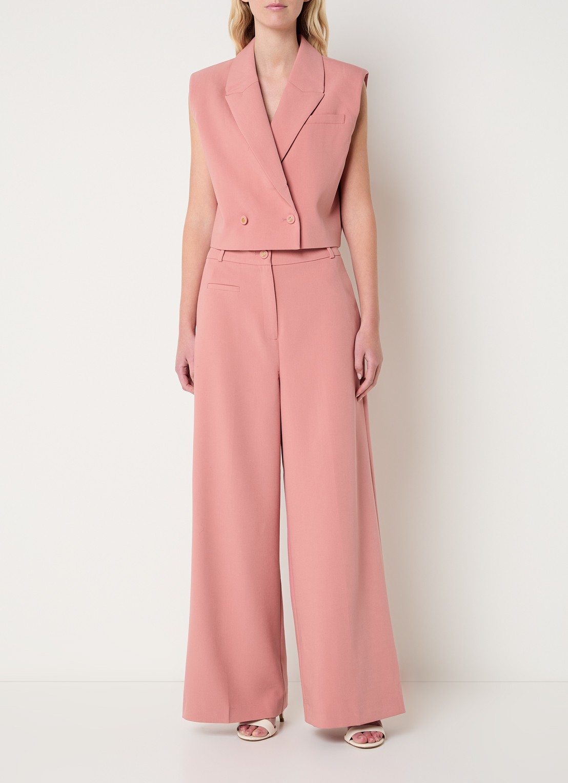 Fifth House Mabelle high waist wide fit pantalon met steekzakken - voorkant 3 roze