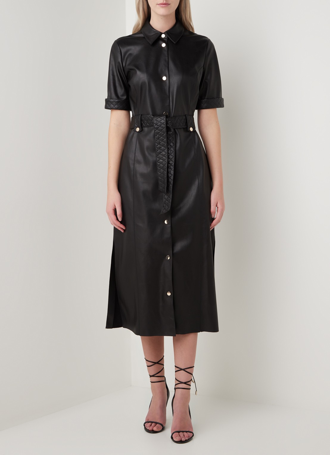 Fifth House Mac midi blousejurk van imitatieleer - detail 3 zwart