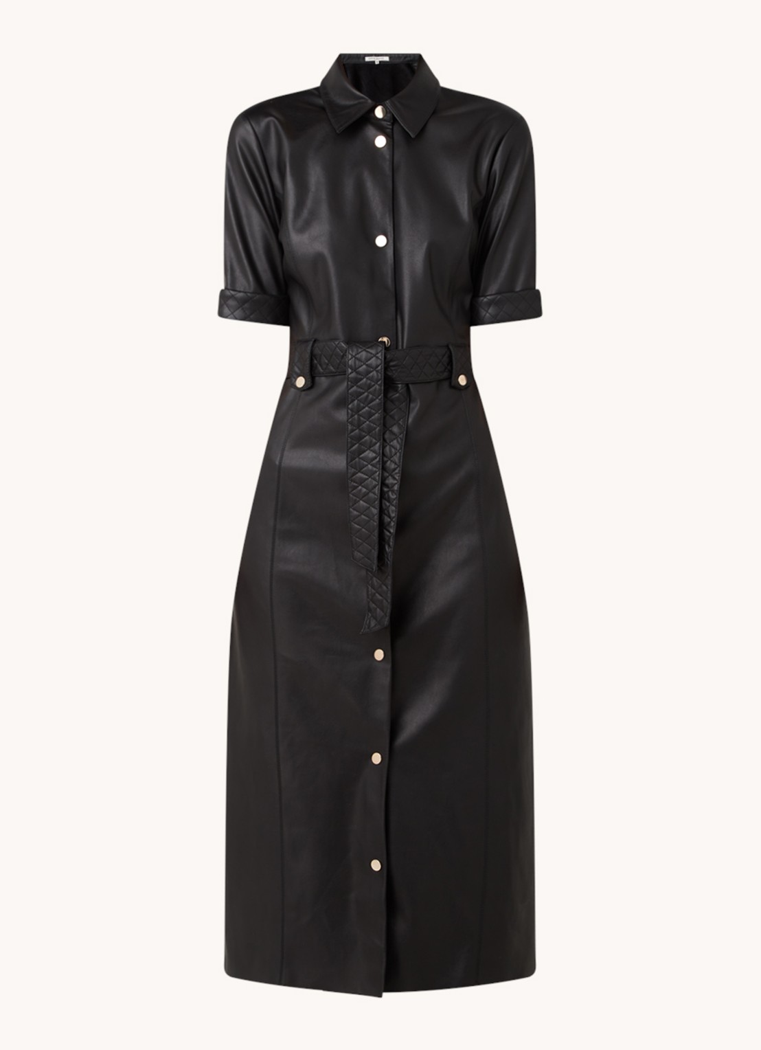Fifth House Mac midi blousejurk van imitatieleer - voorkant zwart