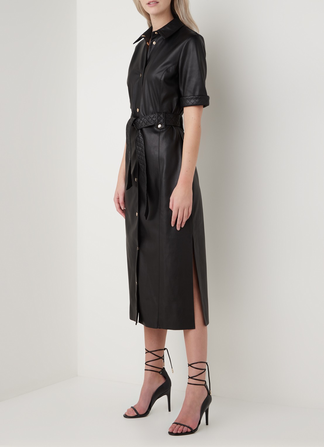 Fifth House Mac midi blousejurk van imitatieleer - voorkant 2 zwart