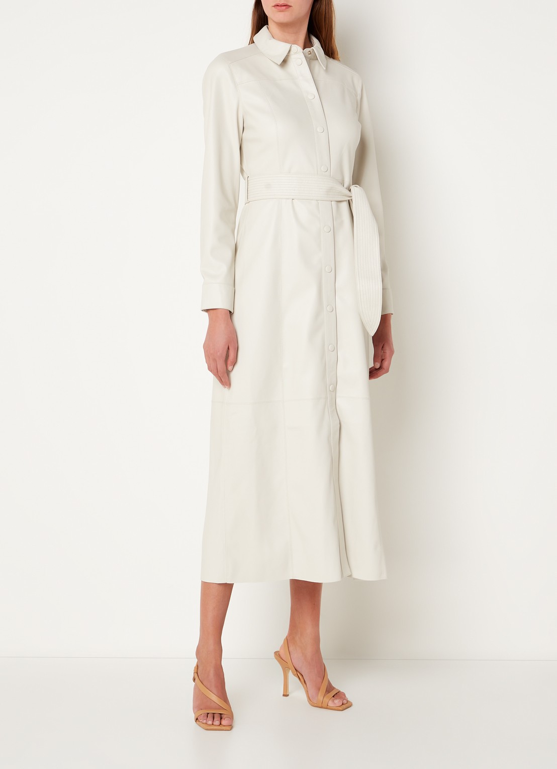 Fifth House Mallory maxi blousejurk van imitatieleer - voorkant 3 creme