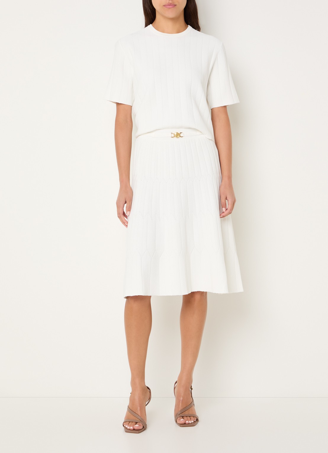 Fifth House Malya midi rok met structuur - voorkant 3 creme