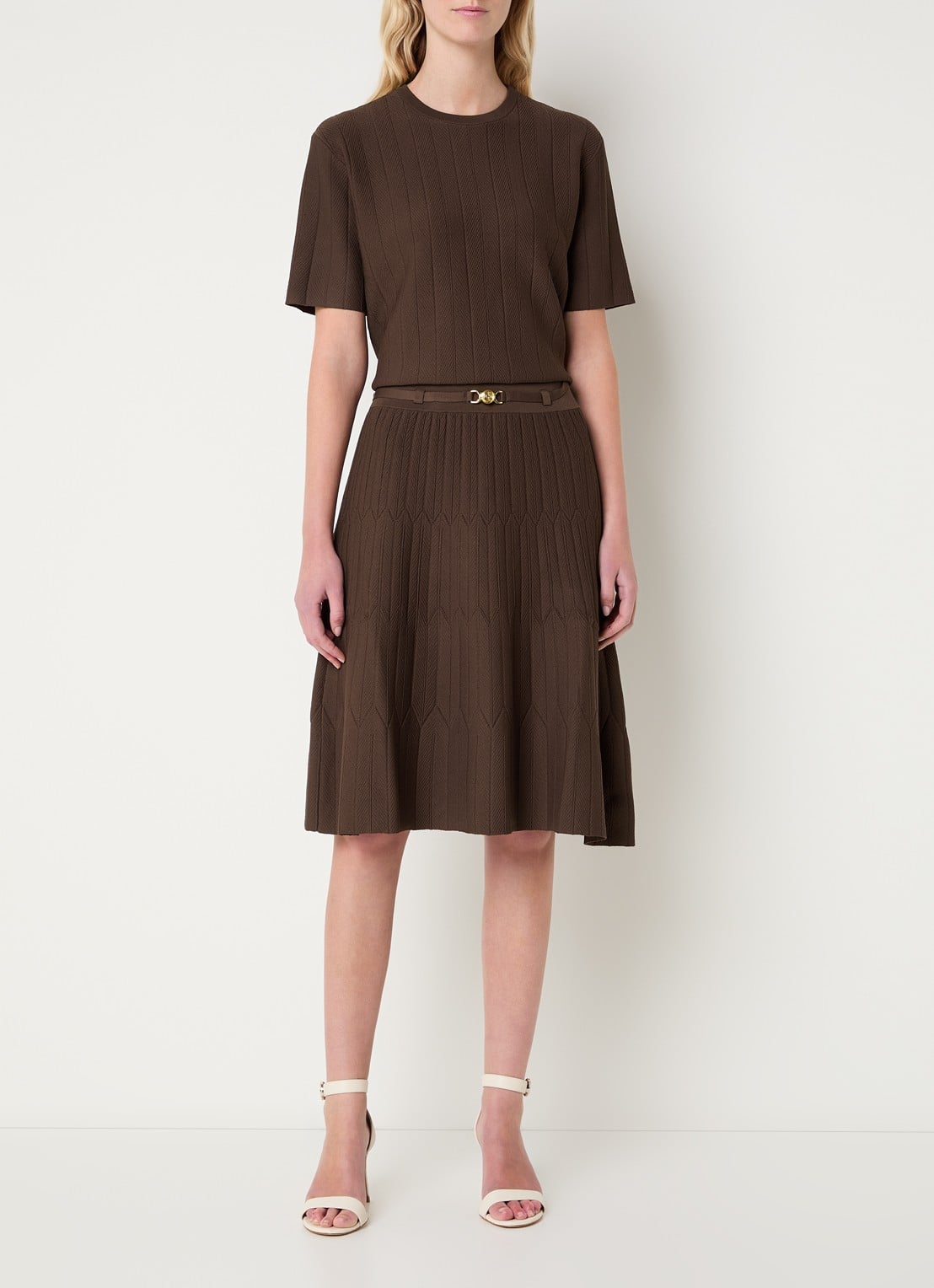 Fifth House Malya midi rok met structuur - voorkant 2 bruin