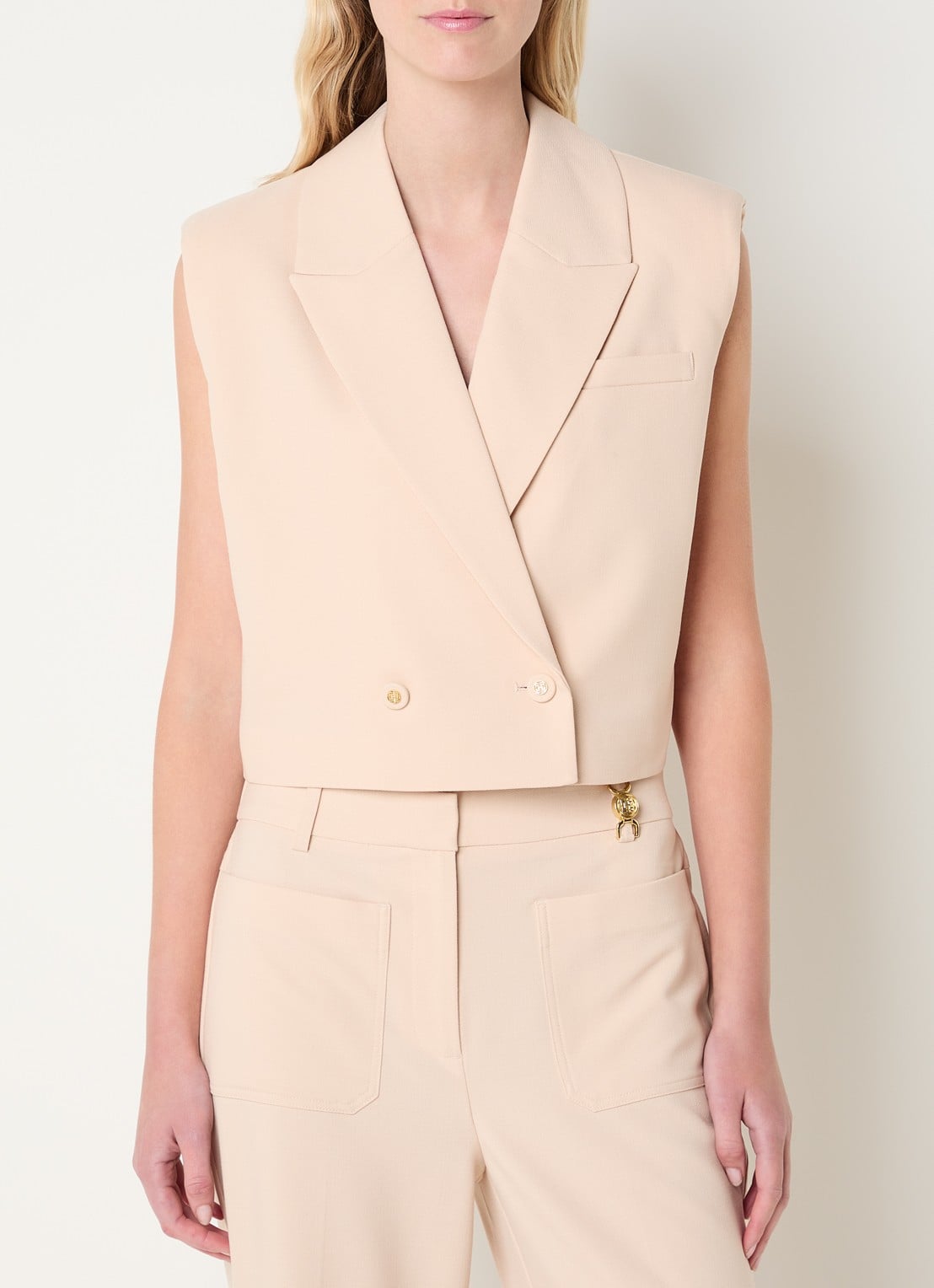 Fifth House Manon gilet met schoudervulling - detail beige