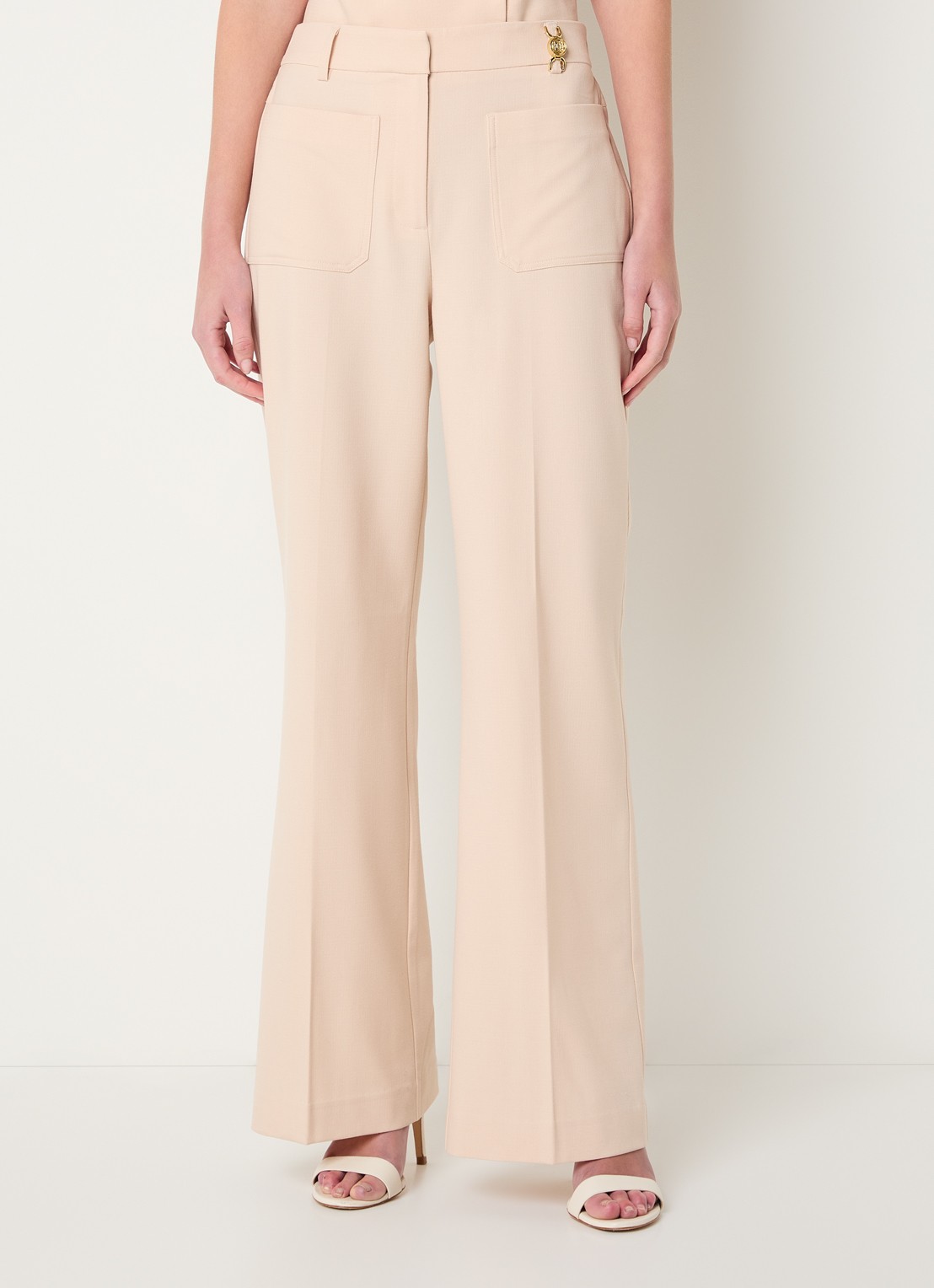 Fifth House Manon high waist wide fit pantalon met opgestikte zakken - detail perzikroze