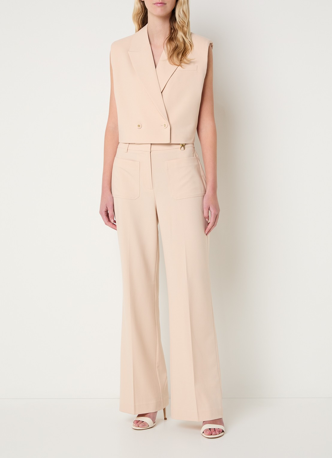 Fifth House Manon high waist wide fit pantalon met opgestikte zakken - voorkant 4 perzikroze