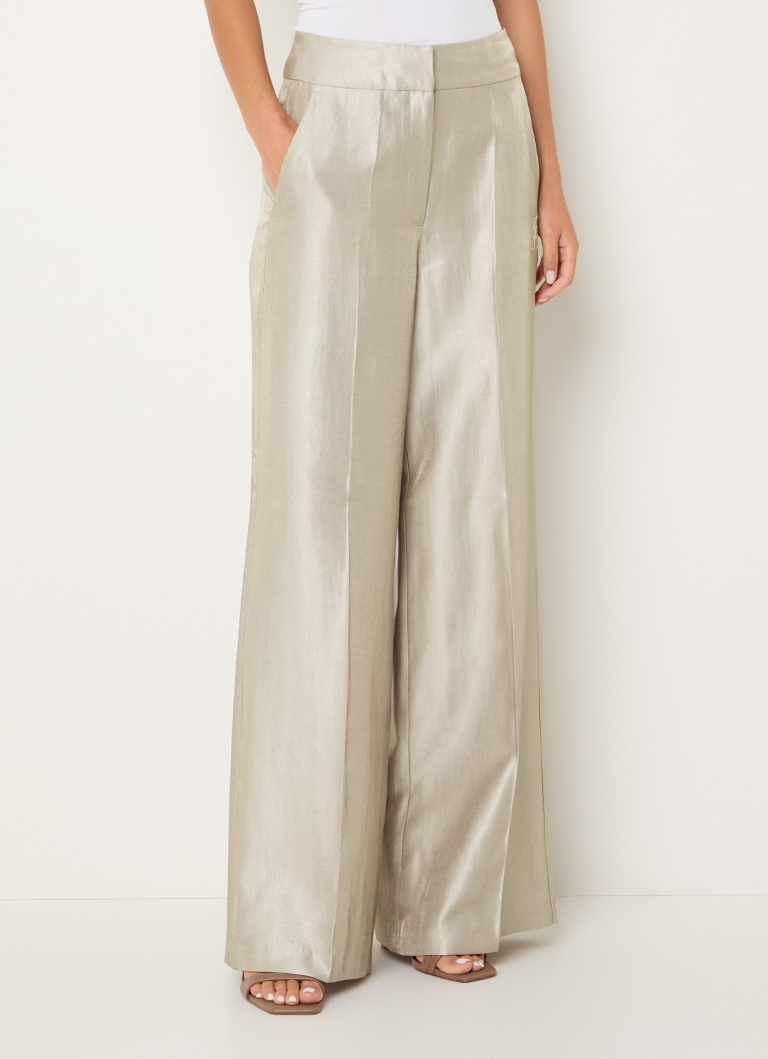 Fifth House Manouk mid waist loose fit pantalon met glazende finish  - detail 4 beige