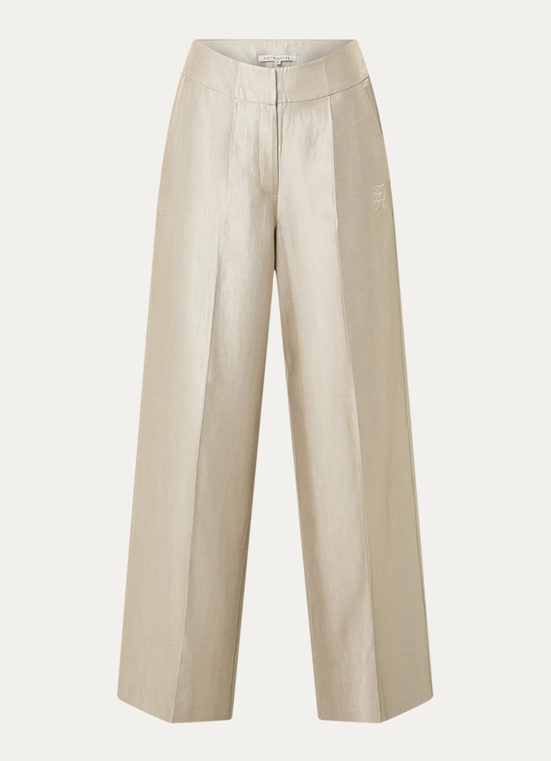 Fifth House Manouk mid waist loose fit pantalon met glazende finish  - voorkant 2 beige