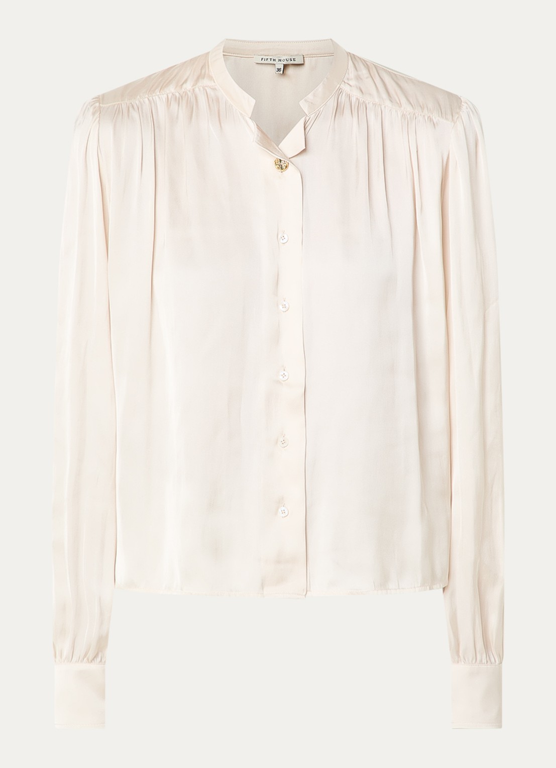 Fifth House Marion blouse van satijn met ballonmouw - voorkant 3 beige
