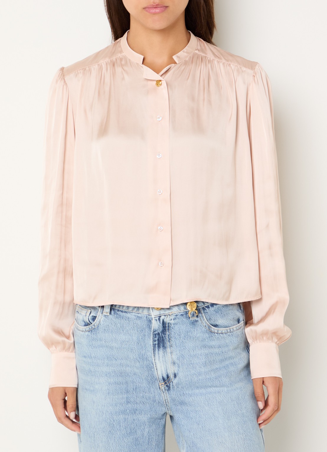 Fifth House Marion blouse van satijn met ballonmouw - detail 4 roze