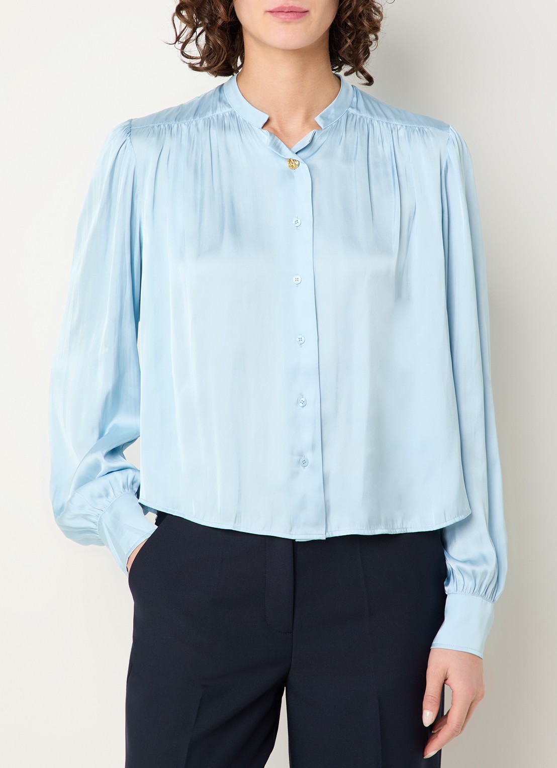 Fifth House Marion blouse van satijn met ballonmouw - detail 4 blauwgrijs