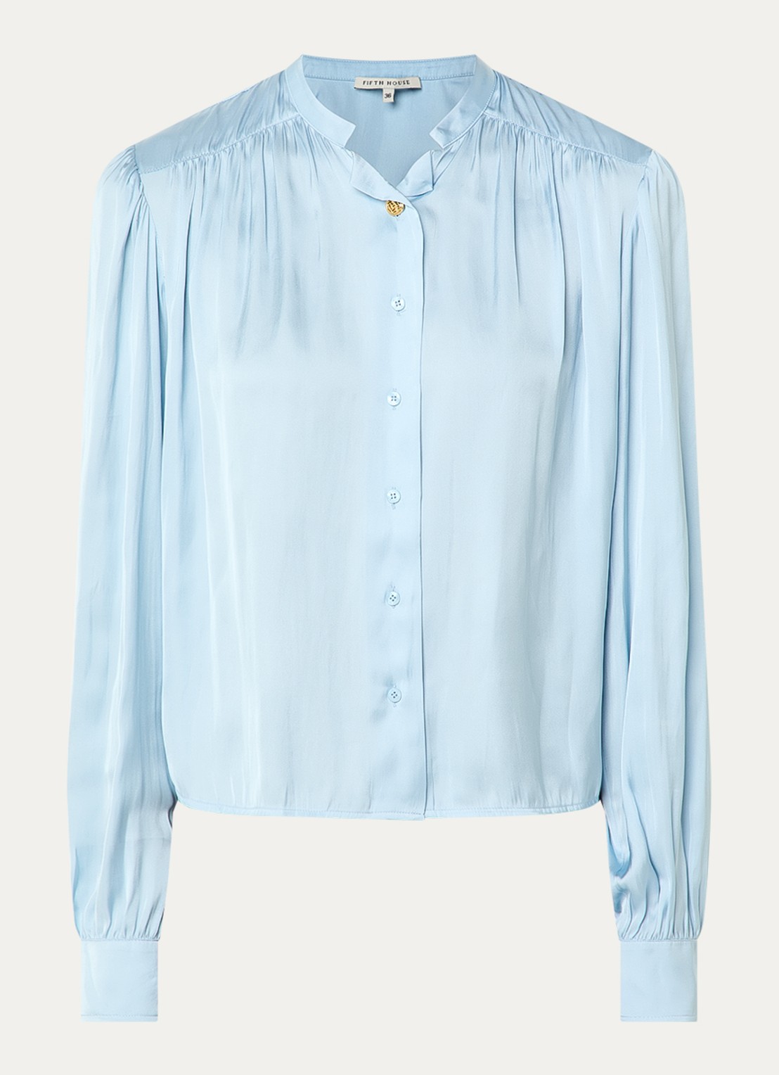 Fifth House Marion blouse van satijn met ballonmouw - voorkant 2 blauwgrijs