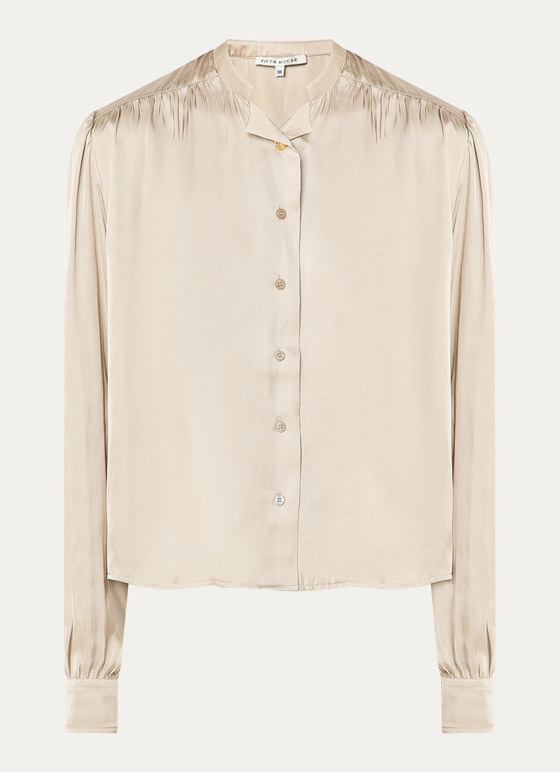 Fifth House Marion blouse van satijn met ballonmouw - voorkant 2 zand