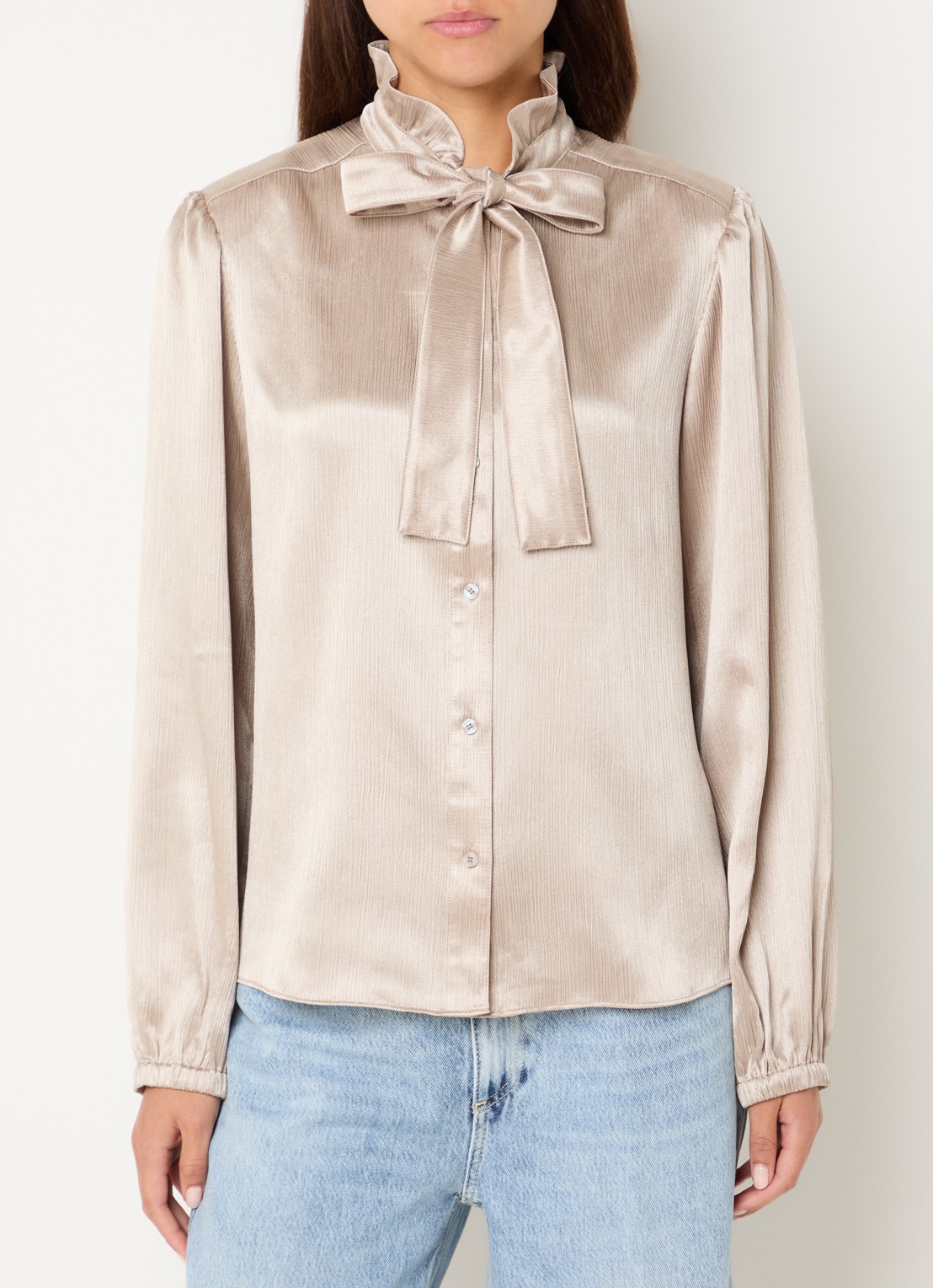 Fifth House Marli blouse met strikdetail - detail beige
