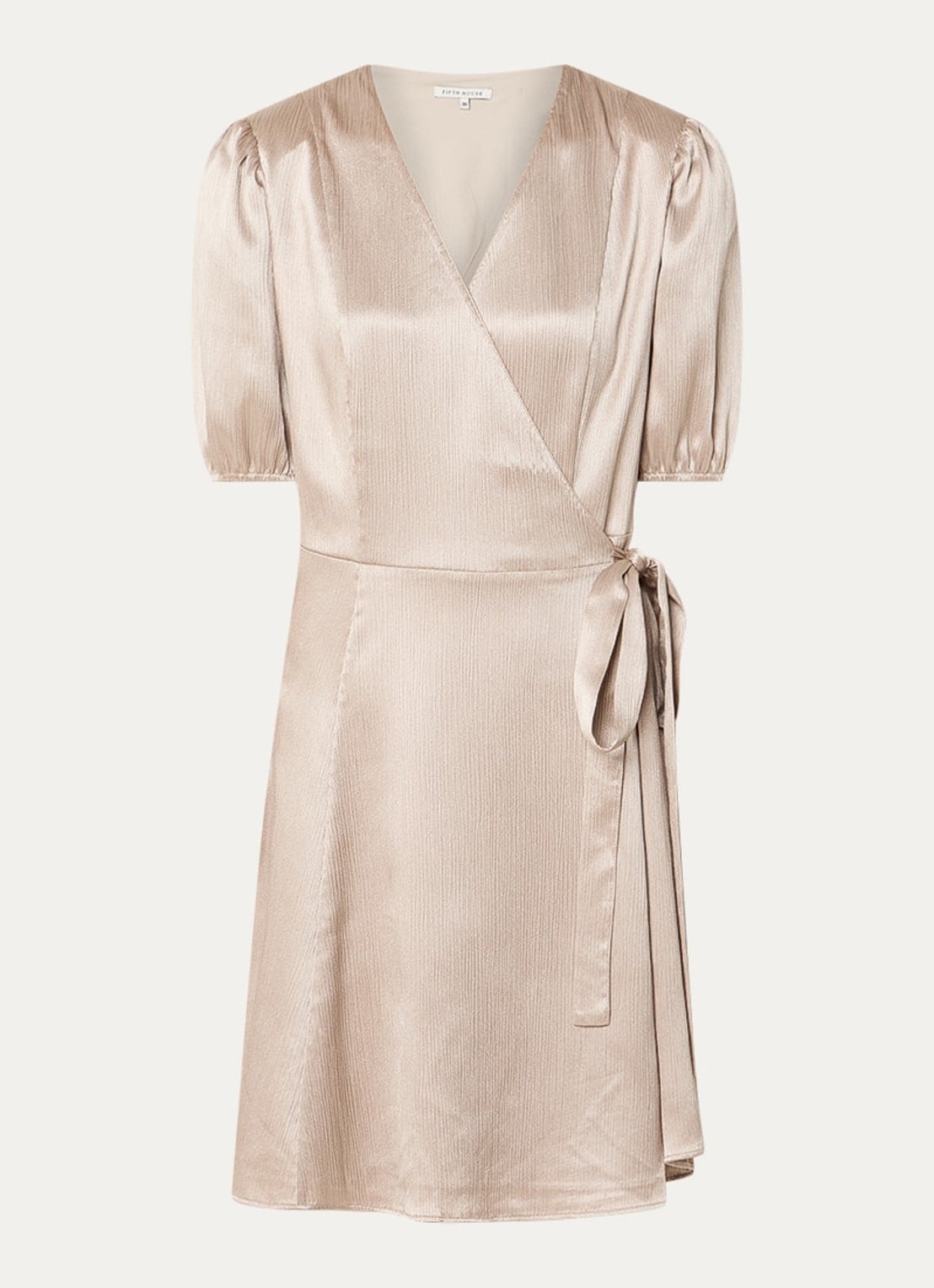 Fifth House Marli mini jurk met overslag met pofmouw - voorkant 2 beige