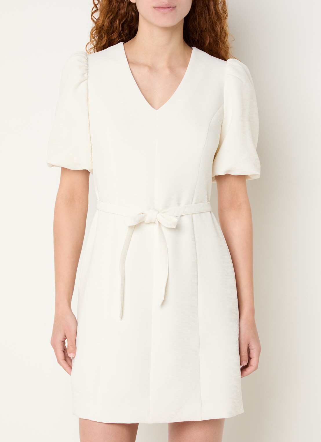 Fifth House Marloes mini jurk met pofmouw - detail 3 wit