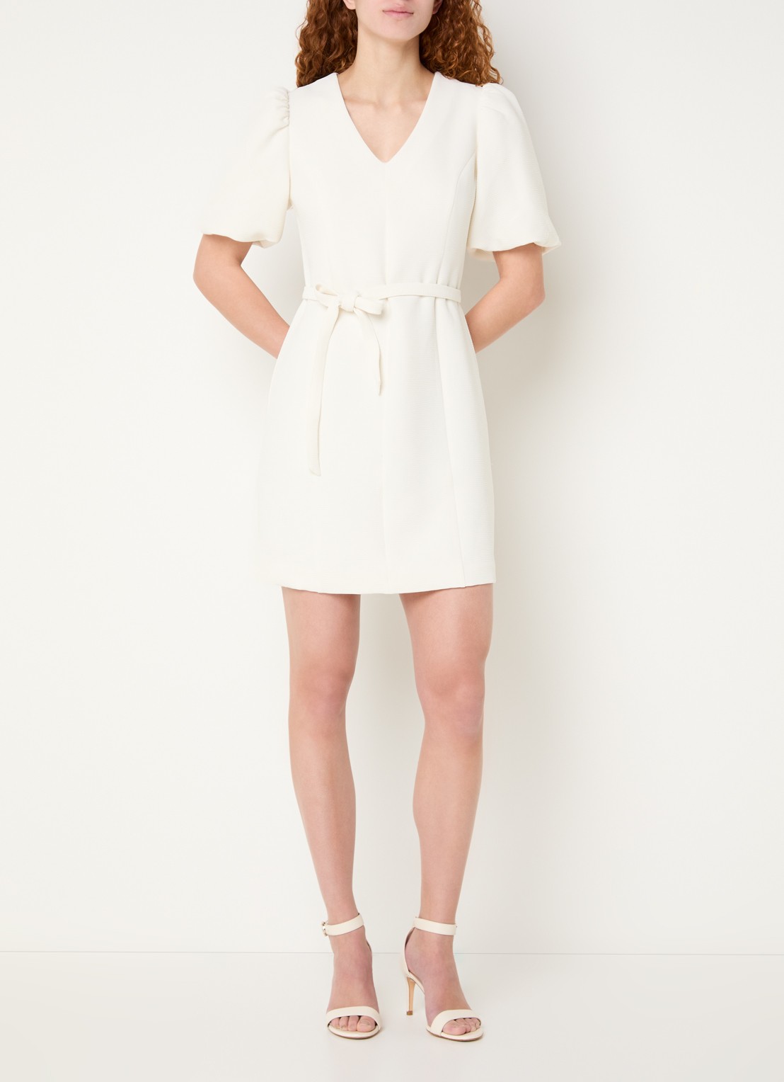 Fifth House Marloes mini jurk met pofmouw - voorkant 2 wit