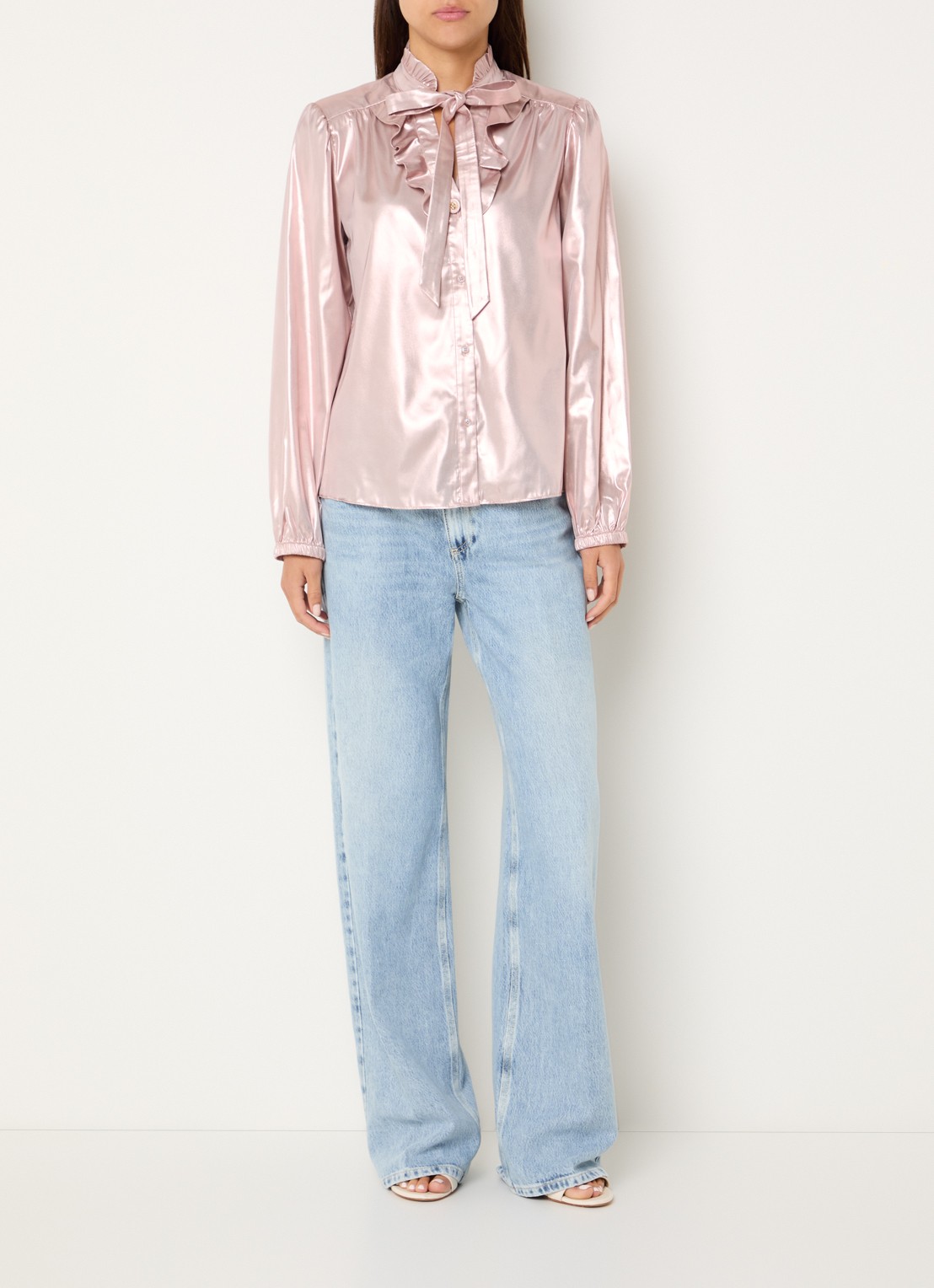 Fifth House Marlon blouse met glanzende finish - voorkant 3 roze