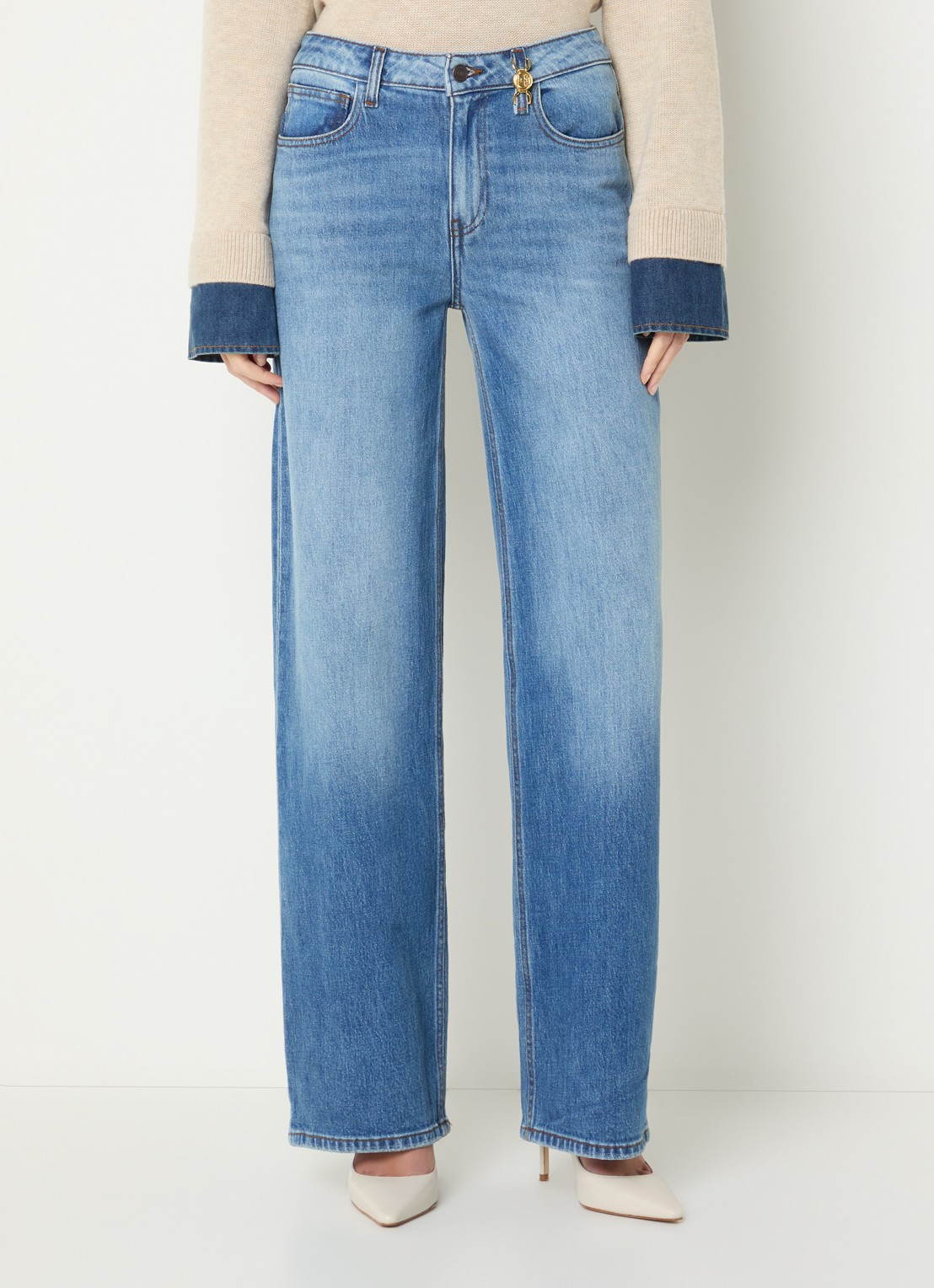 Fifth House Mary Jane high waist straight leg jeans met lichte wassing - detail 4 indigo