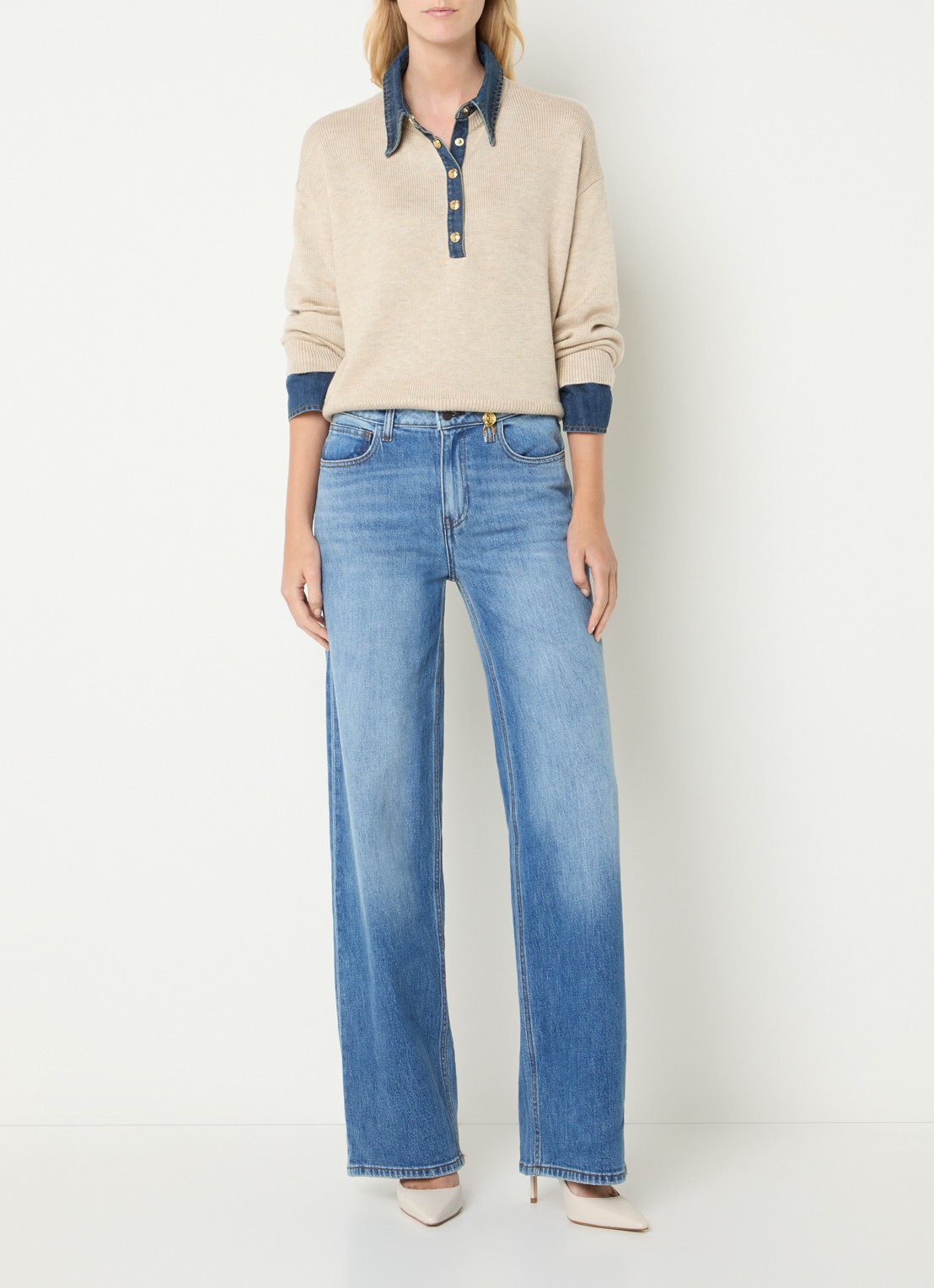 Fifth House Mary Jane high waist straight leg jeans met lichte wassing - voorkant 2 indigo