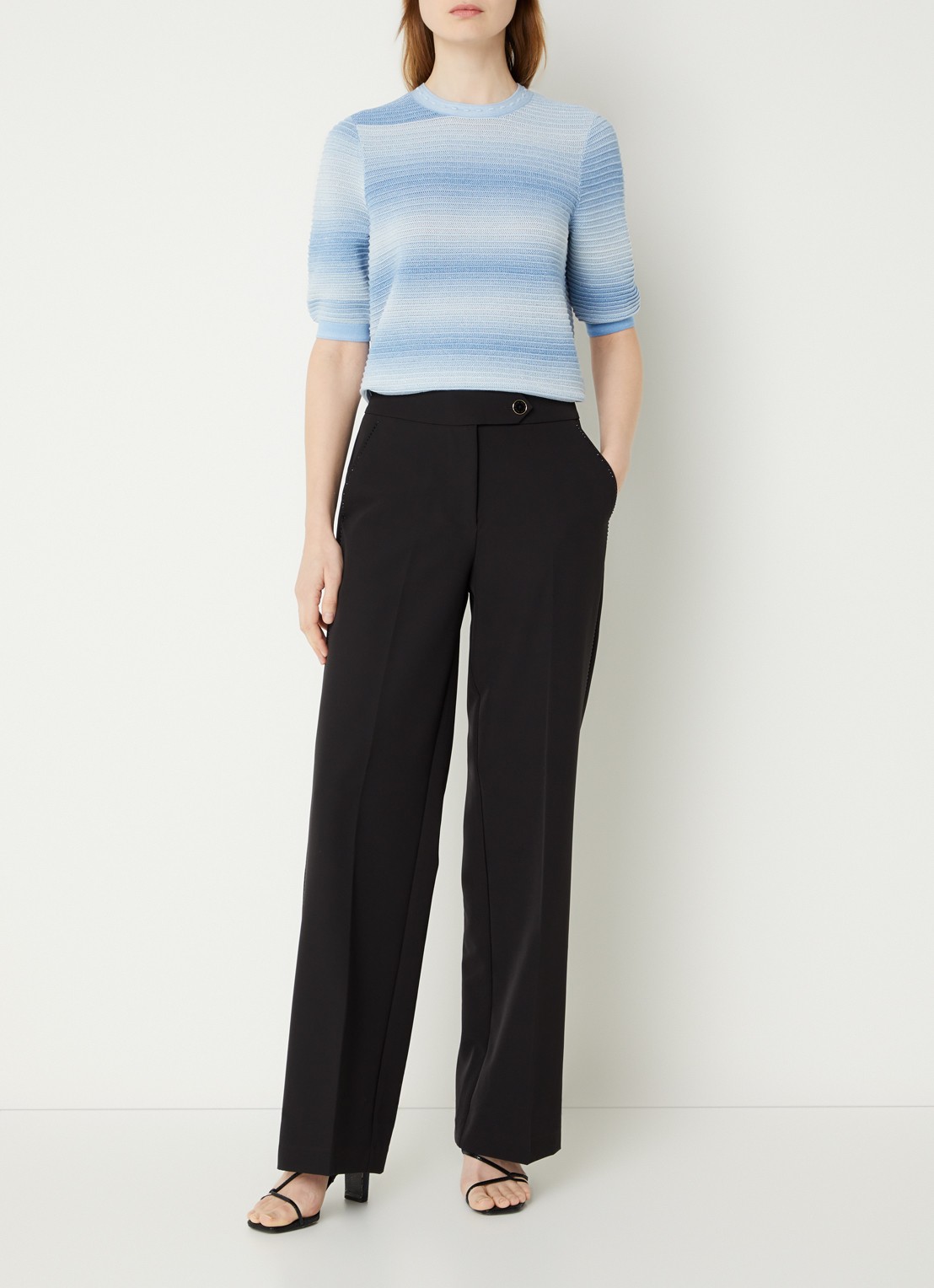 Fifth House Marylou grofgebreide top met lurex - voorkant 2 blauw