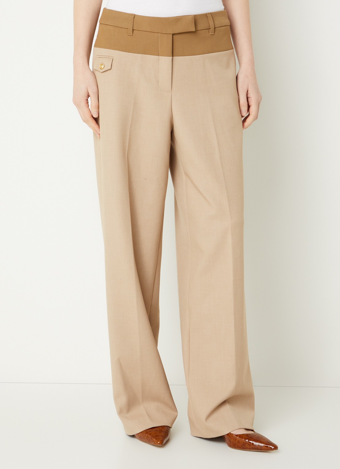 Fifth House Matascha mid waist wide fit pantalon met steekzakken - detail 3 beige