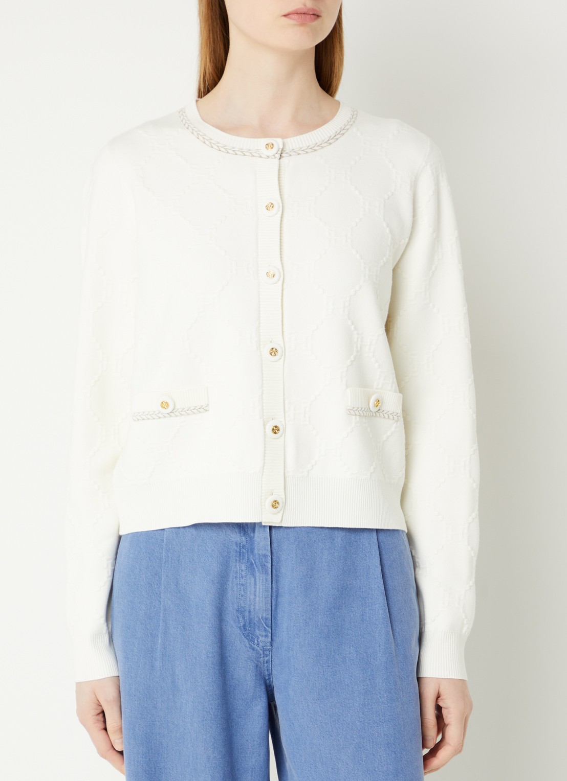 Fifth House Maxie fijngebreid vest met structuur - detail 3 gebroken wit