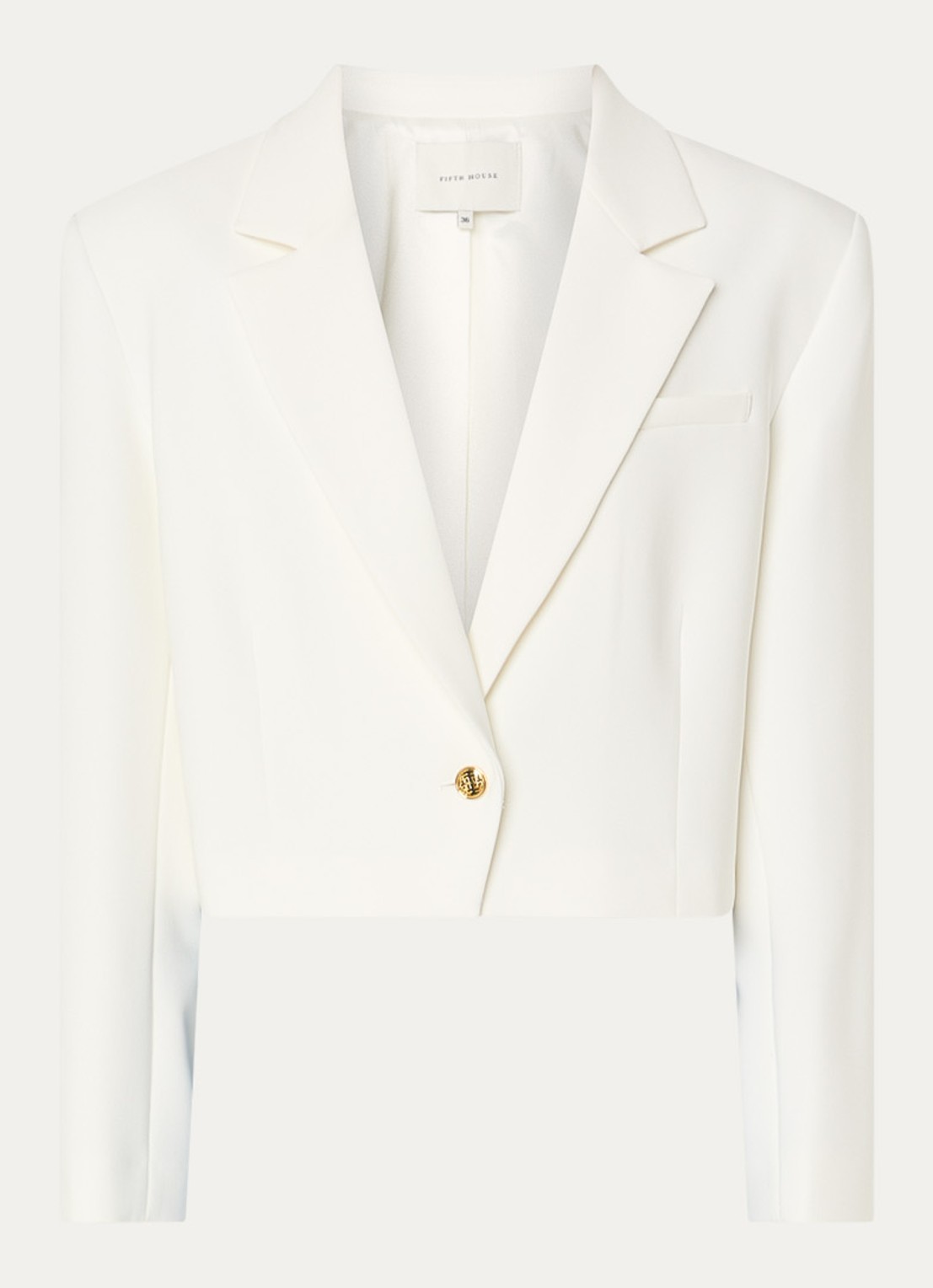 Fifth House Melodi cropped blazer met schoudervulling - voorkant 3 gebroken wit