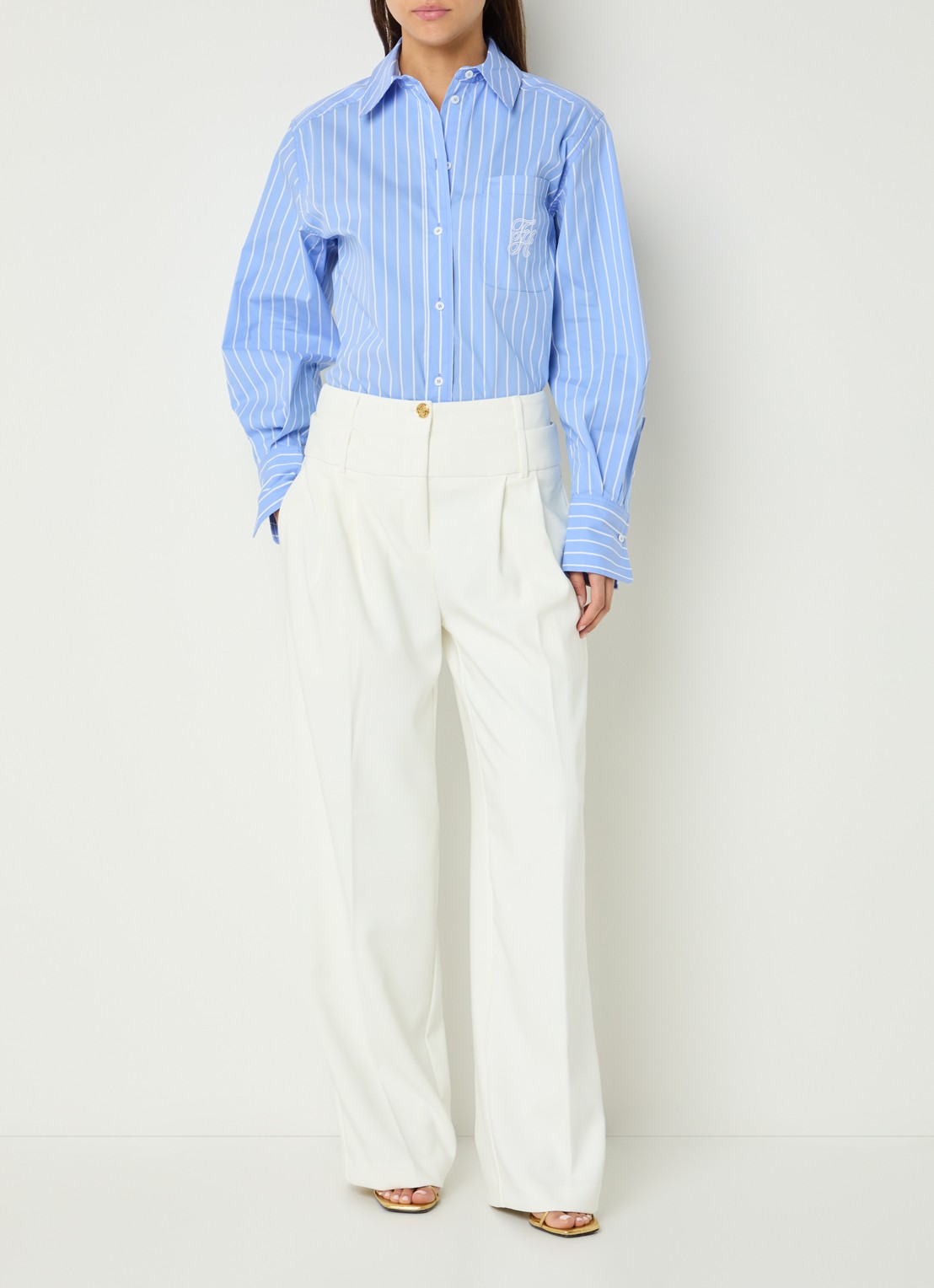 Fifth House Melodi high waist straight fit pantalon met steekzakken - voorkant 3 gebroken wit