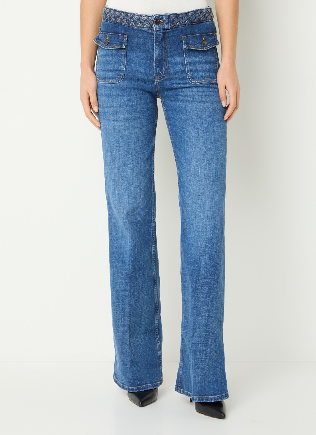 Fifth House Merlin high waist flared jeans met medium wassing - detail 3 indigo