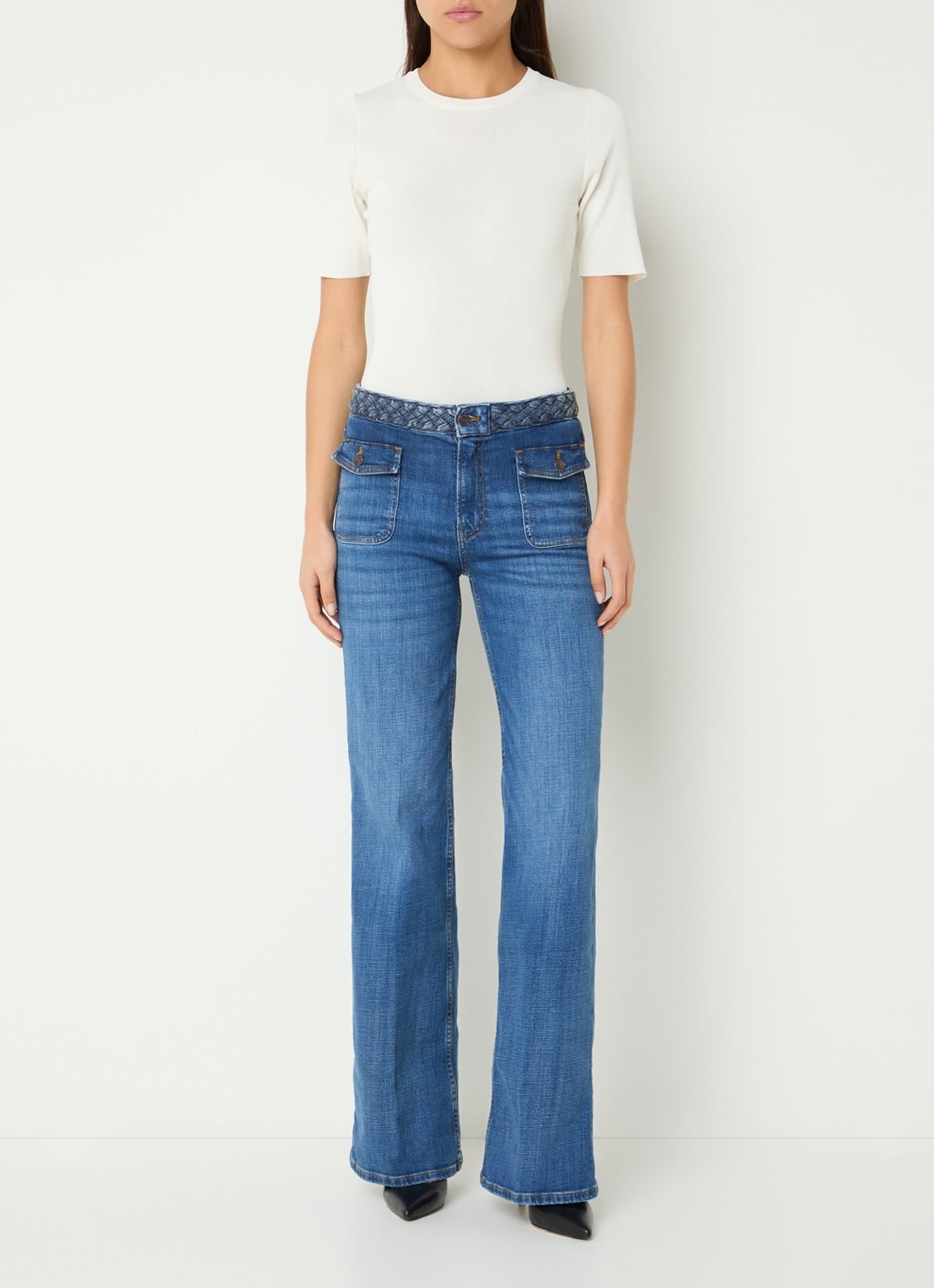 Fifth House Merlin high waist flared jeans met medium wassing - voorkant 2 indigo