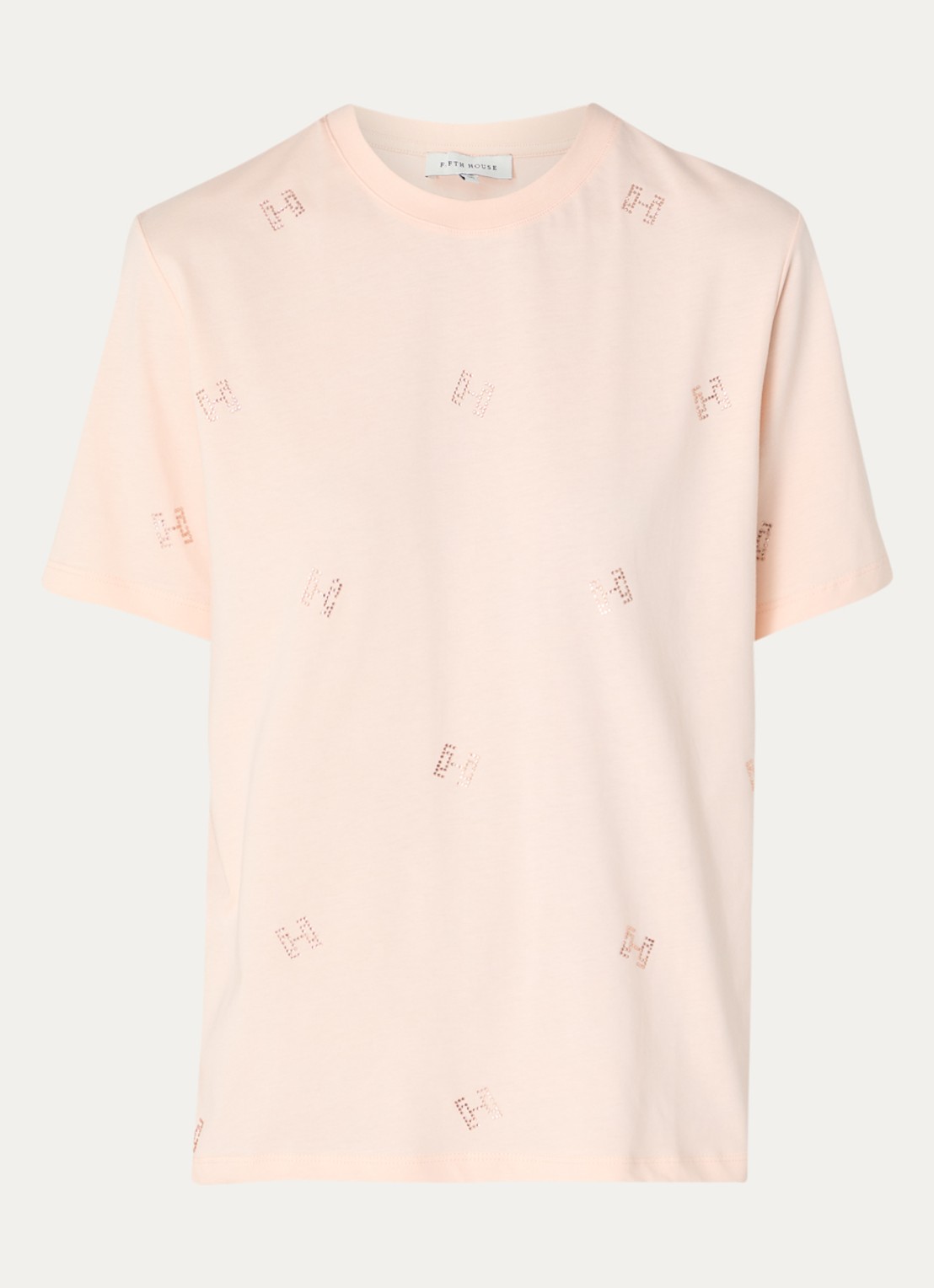 Fifth House Merve T-shirt met strass - voorkant zalmroze