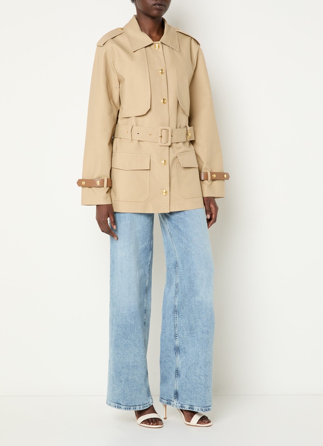 Fifth House Michelle jack met ceintuur en klepzakken - voorkant 4 beige