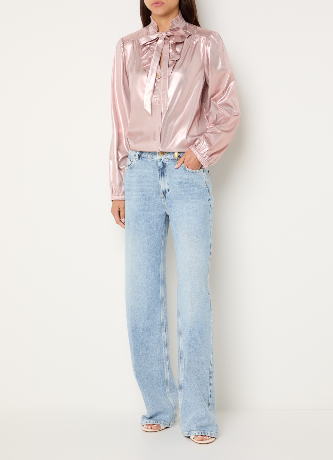 Fifth House Millie mid waist wide leg jeans met lichte wassing - voorkant 3 indigo