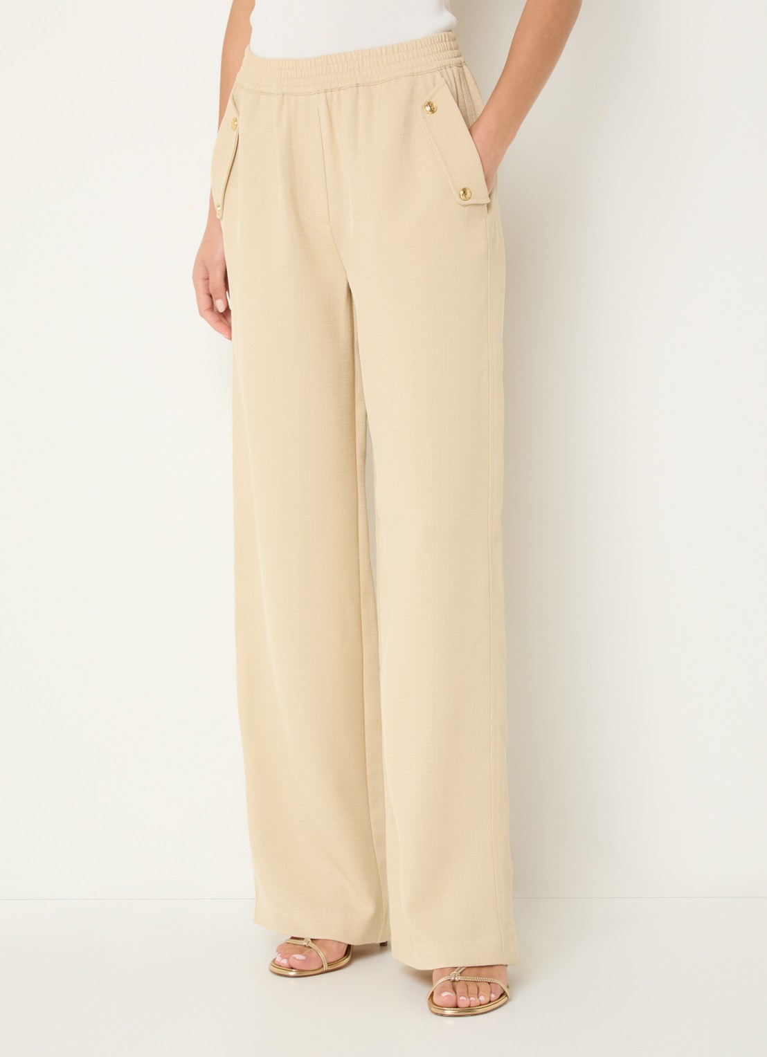 Fifth House Mina high waist loose fit pantalon met steekzakken - detail 3 beige