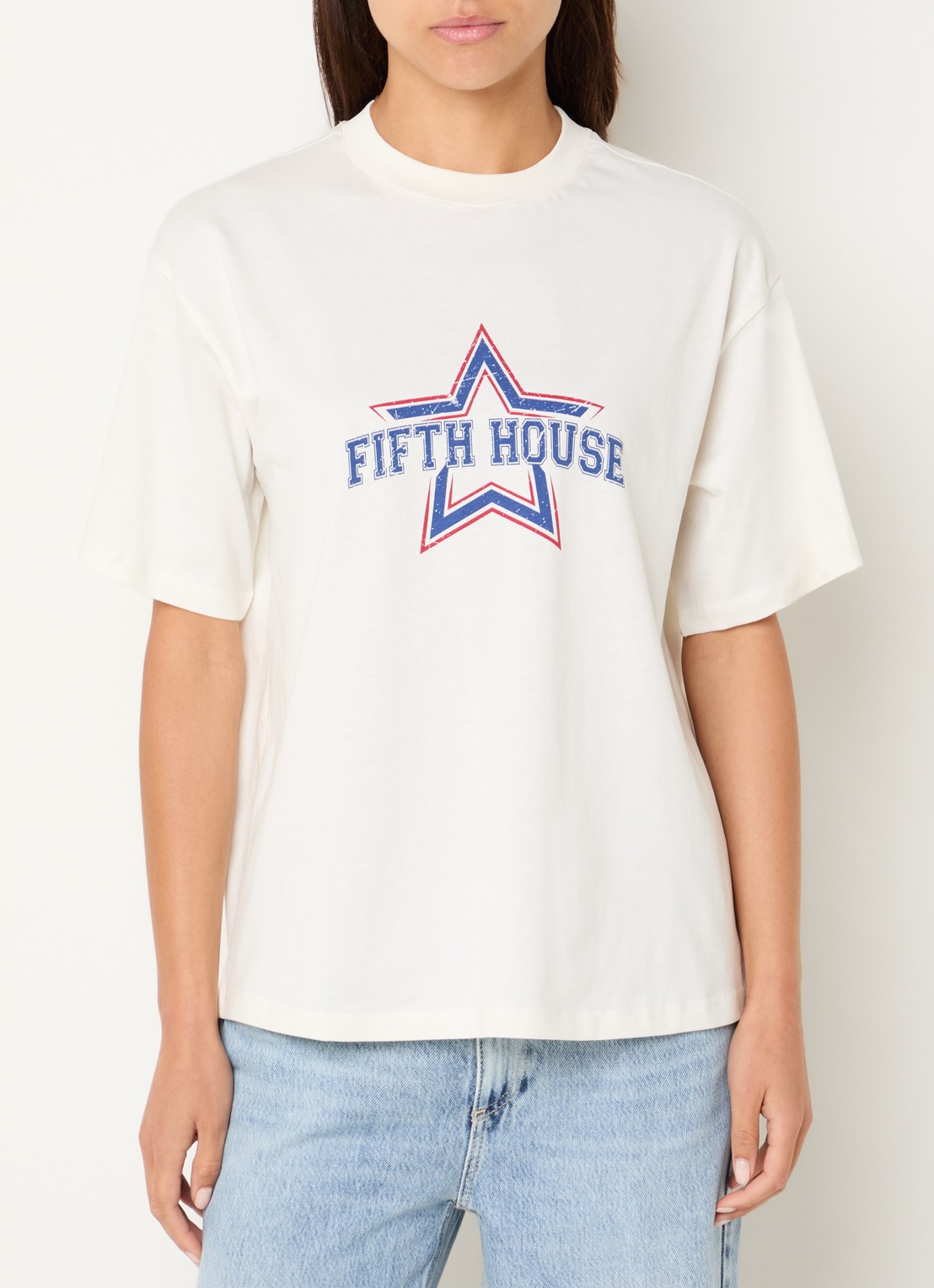 Fifth House Mindy T-shirt met logoprint - detail 2 gebroken wit