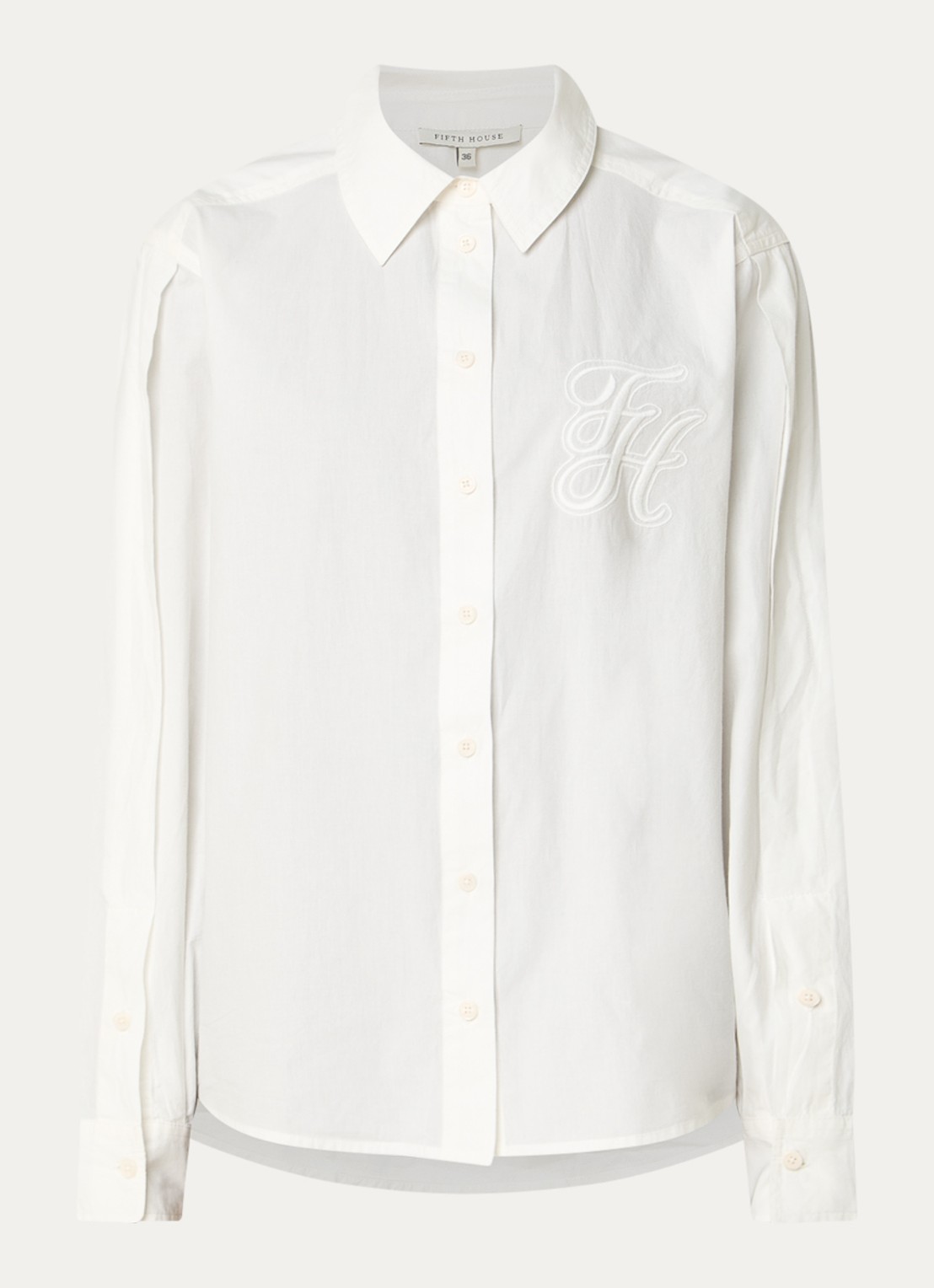 Fifth House Mya oversized blouse met logoborduring - voorkant 3 wit