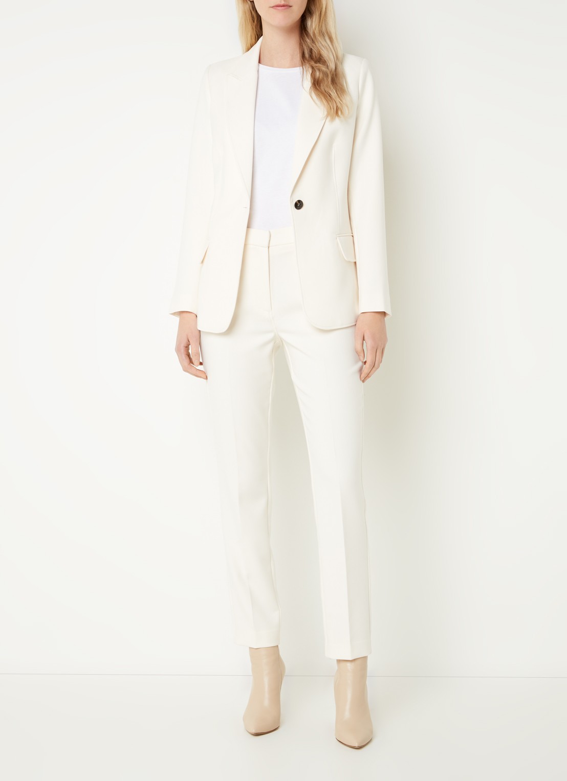 Fifth House Nato high waist slim fit cropped pantalon met steekzakken - voorkant 2 gebroken wit
