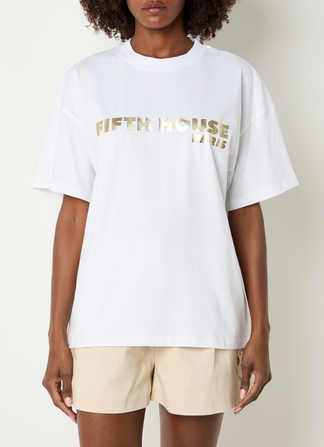 Fifth House Neena T-shirt met logo - detail 4 wit