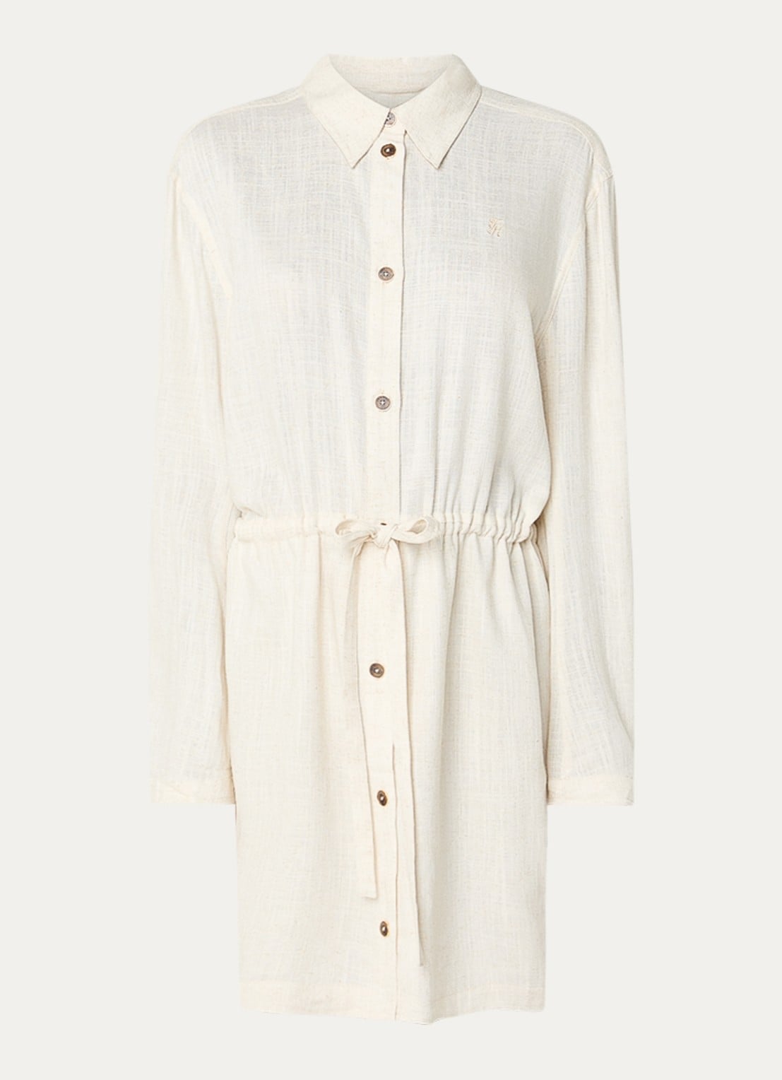Fifth House Neville mini blousejurk in linnenblend met strikceintuur - voorkant 3 creme