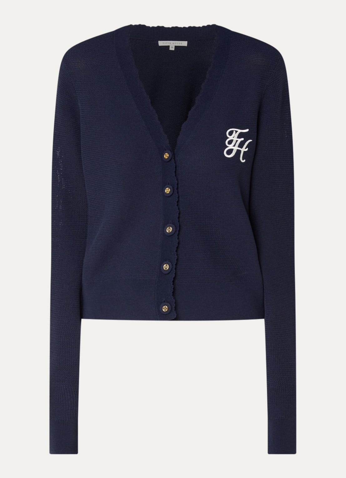 Fifth House Oberon grofgebreid vest - voorkant 2 donkerblauw