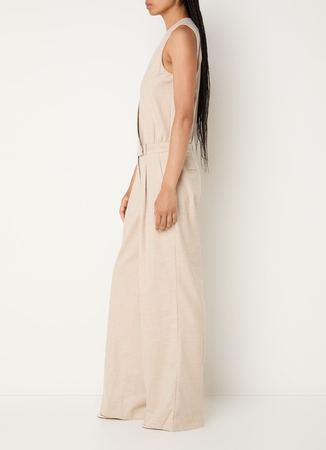 Fifth House Odil loose fit jumpsuit met steekzakken - voorkant 4 beige