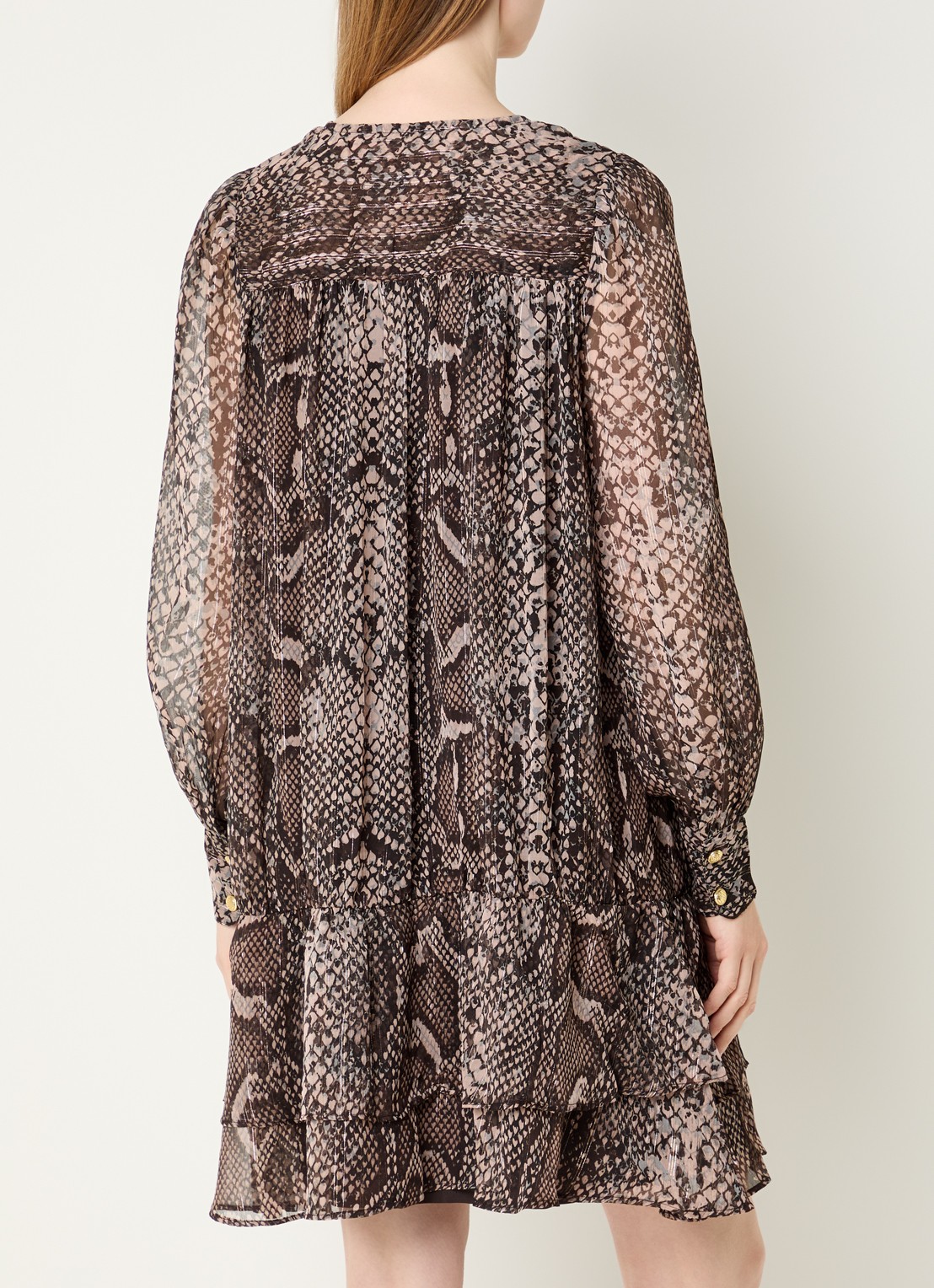 Fifth House Olicia midi tuniekjurk met slangenprint - achterkant bruin