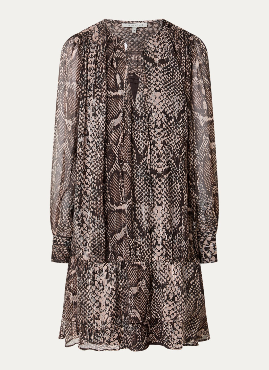 Fifth House Olicia midi tuniekjurk met slangenprint - voorkant 3 bruin