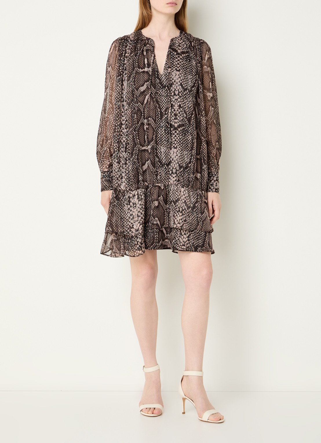 Fifth House Olicia midi tuniekjurk met slangenprint - voorkant 4 bruin