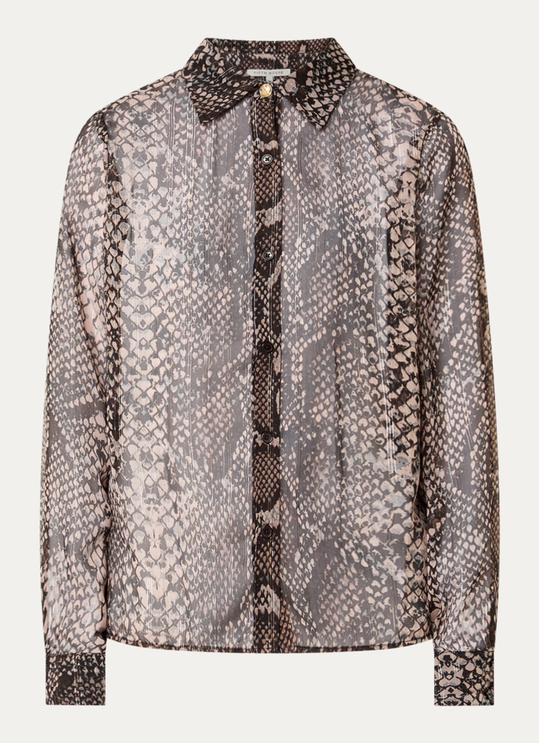 Fifth House Olicia semi-transparante blouse met slangenprint - voorkant 3 bruin